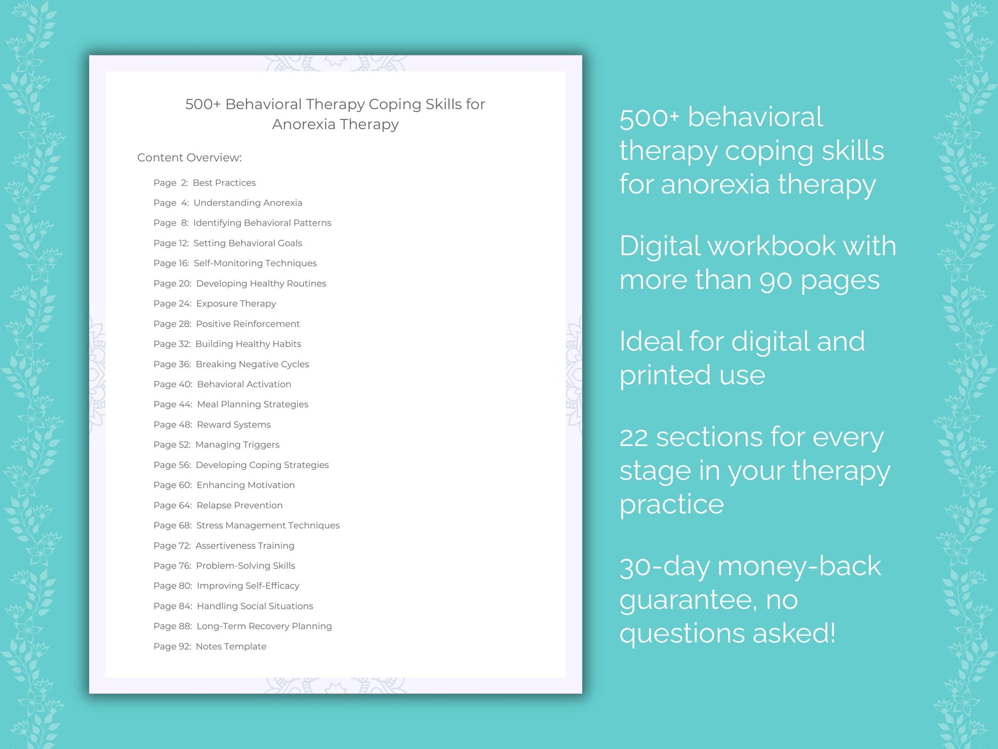 Anorexia Behavioral Therapy Therapist Worksheets