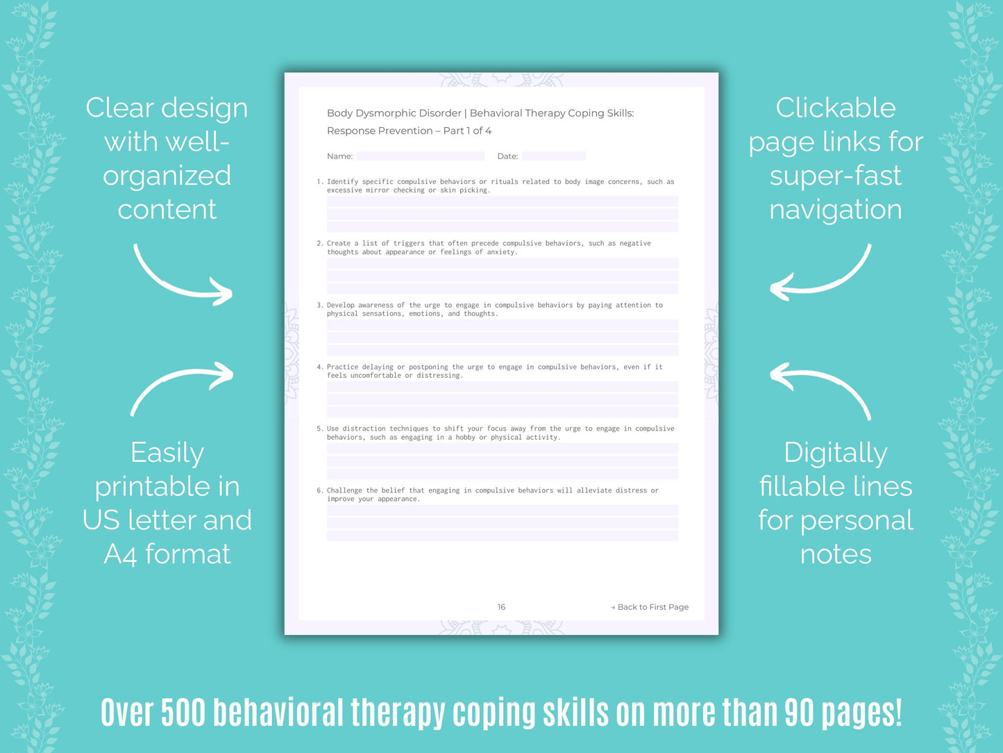 Body Dysmorphic Disorder (BDD) Behavioral Therapy Counseling Templates