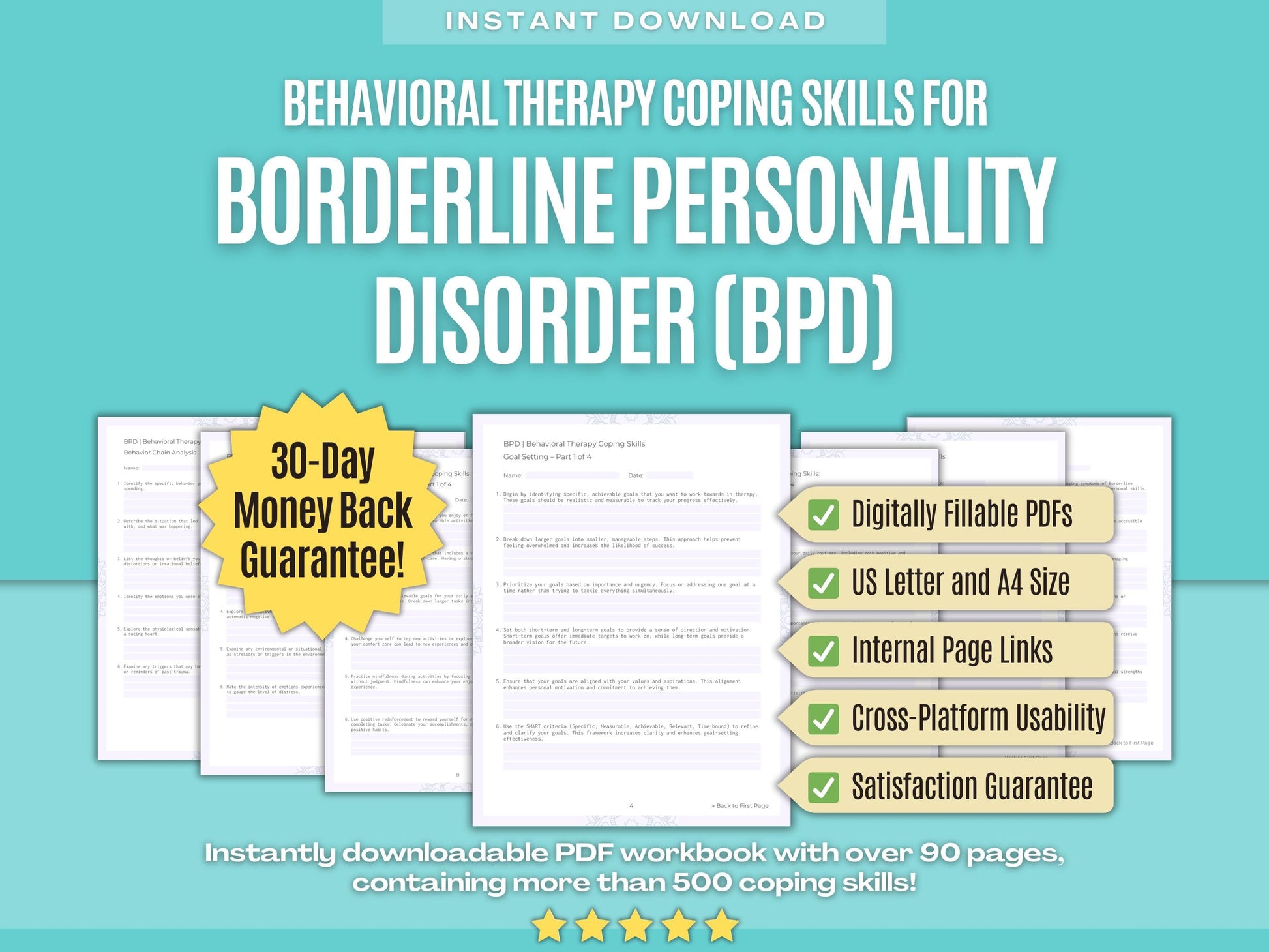 Borderline Personality Disorder (BPD) Behavioral Therapy Psychology Workbooks