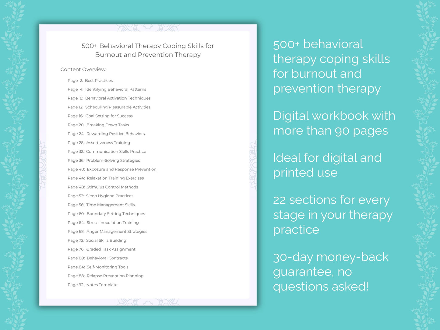 Burnout and Prevention Behavioral Therapy Therapist Worksheets