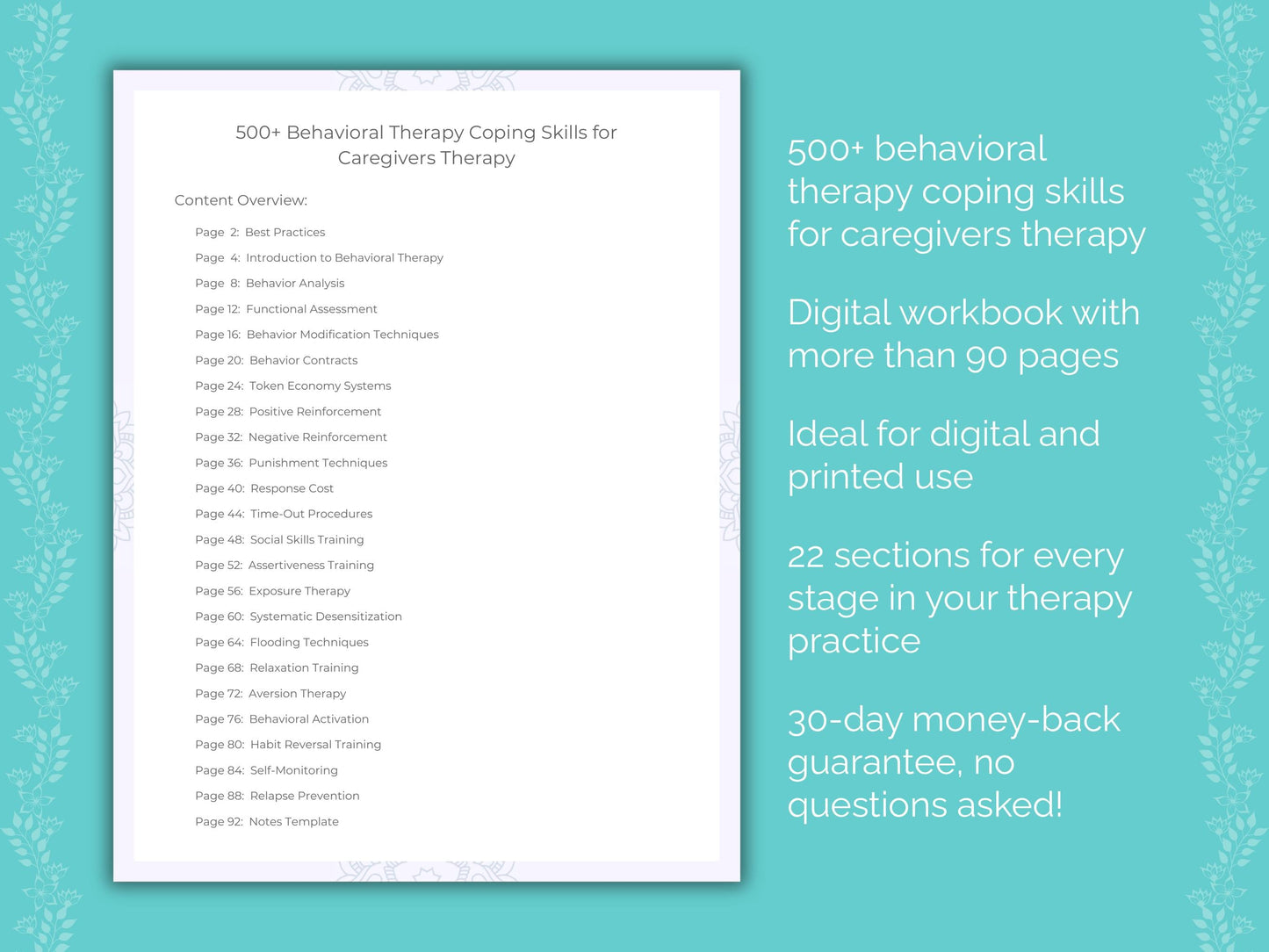 Caregivers Behavioral Therapy Therapist Worksheets