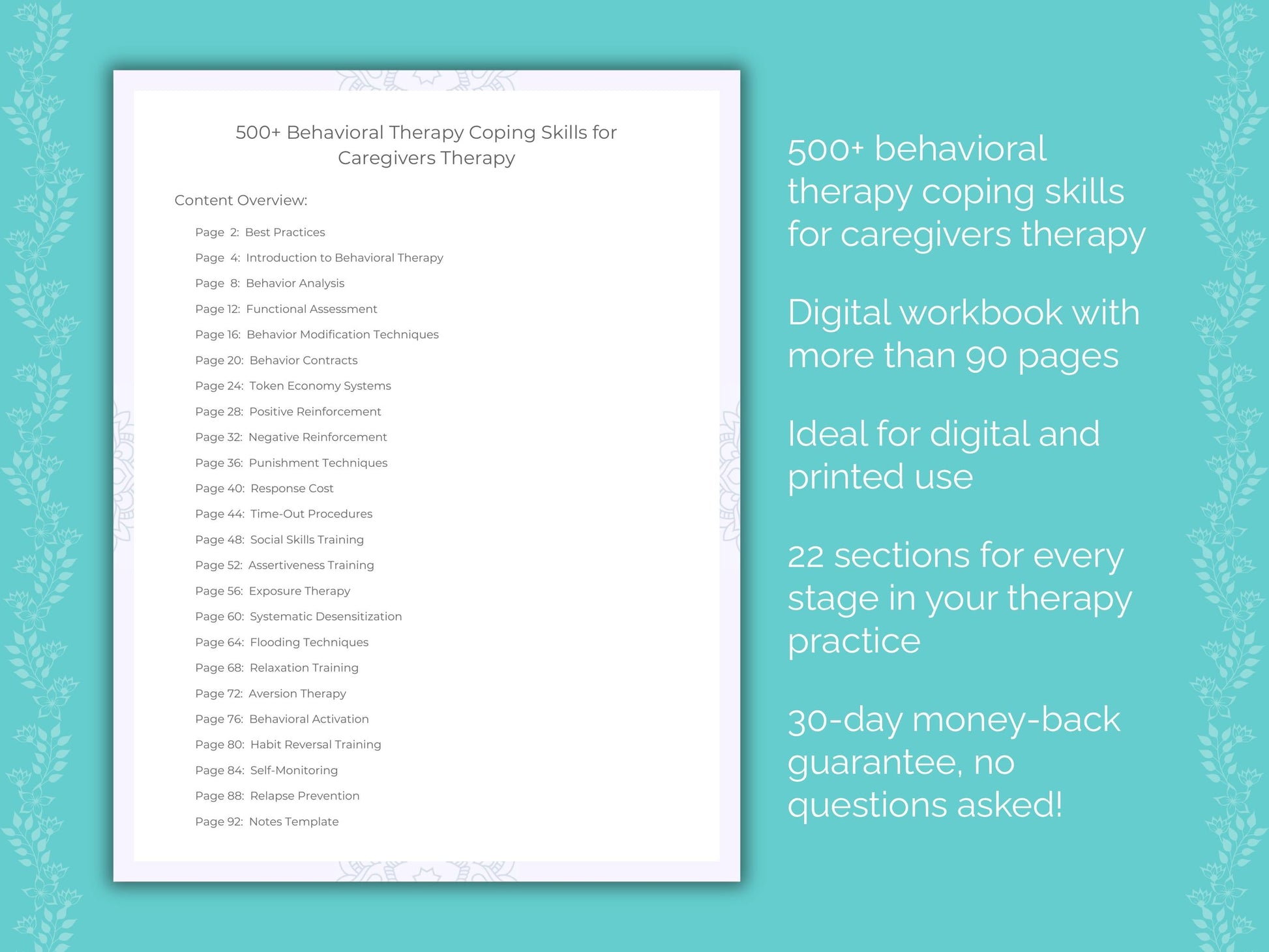 Caregivers Behavioral Therapy Therapist Worksheets