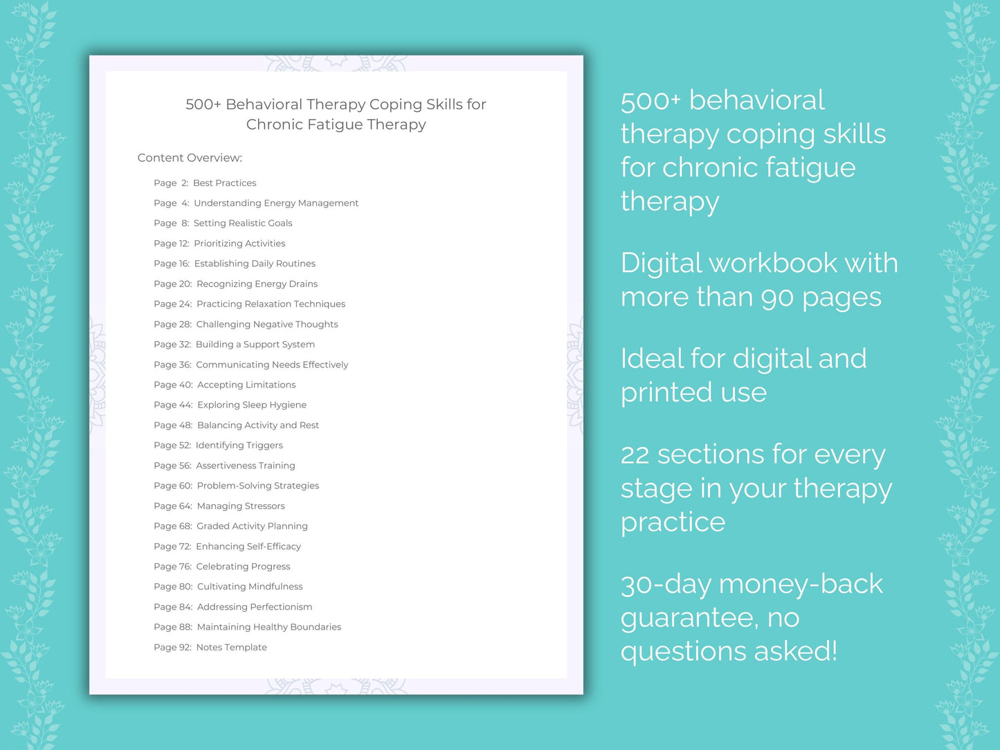 Chronic Fatigue Behavioral Therapy Therapist Worksheets