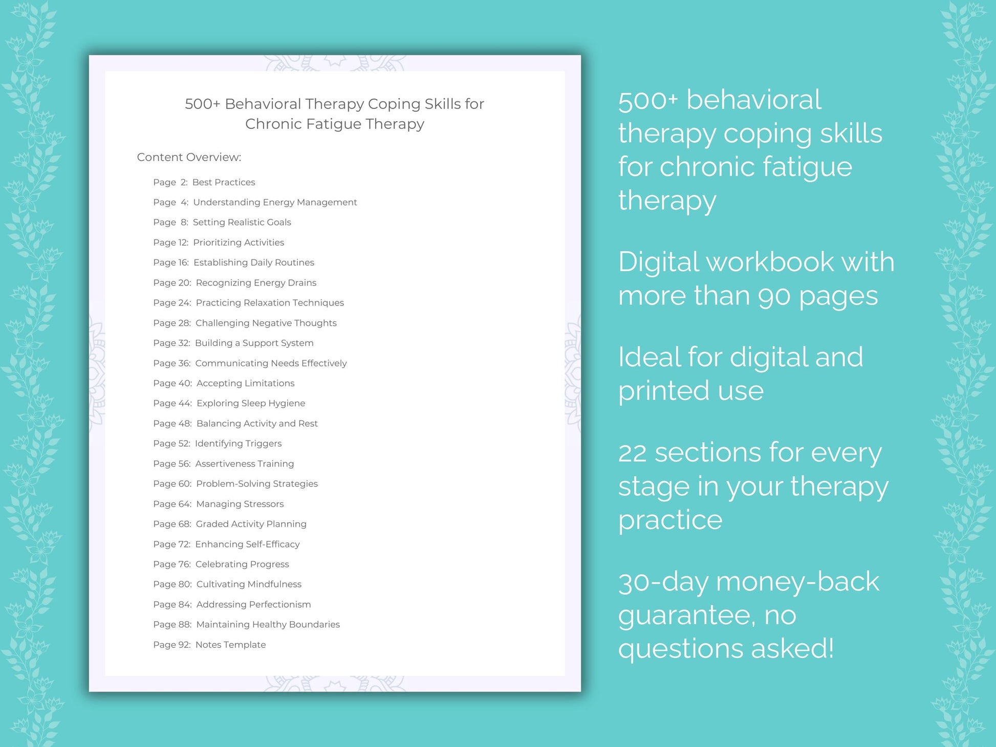 Chronic Fatigue Behavioral Therapy Therapist Worksheets