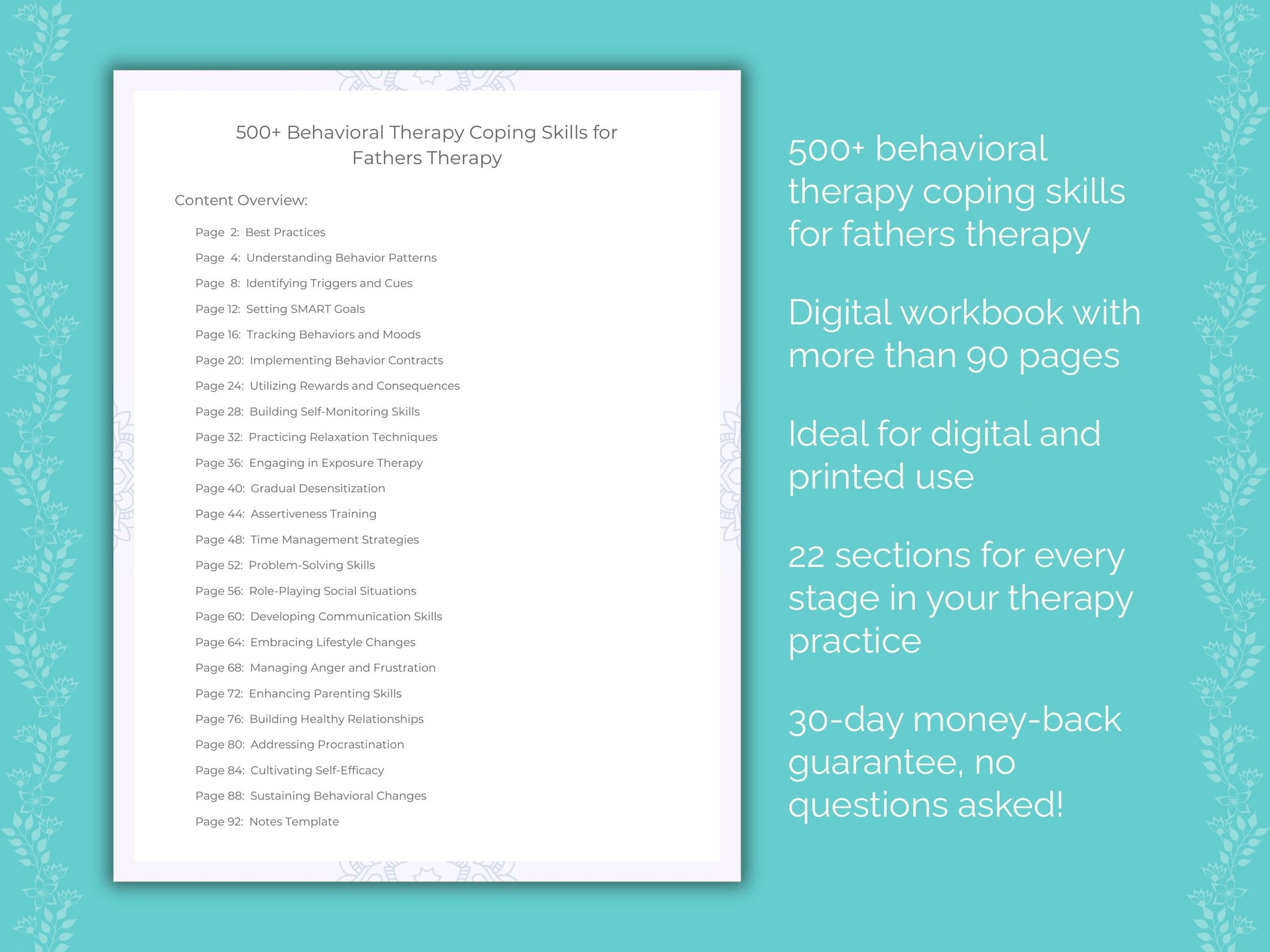 Fathers Behavioral Therapy Therapist Worksheets