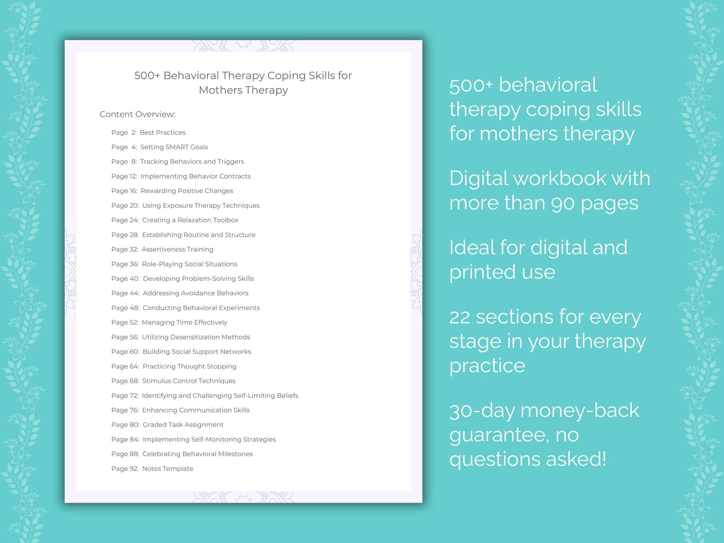 Mothers Behavioral Therapy Therapist Worksheets