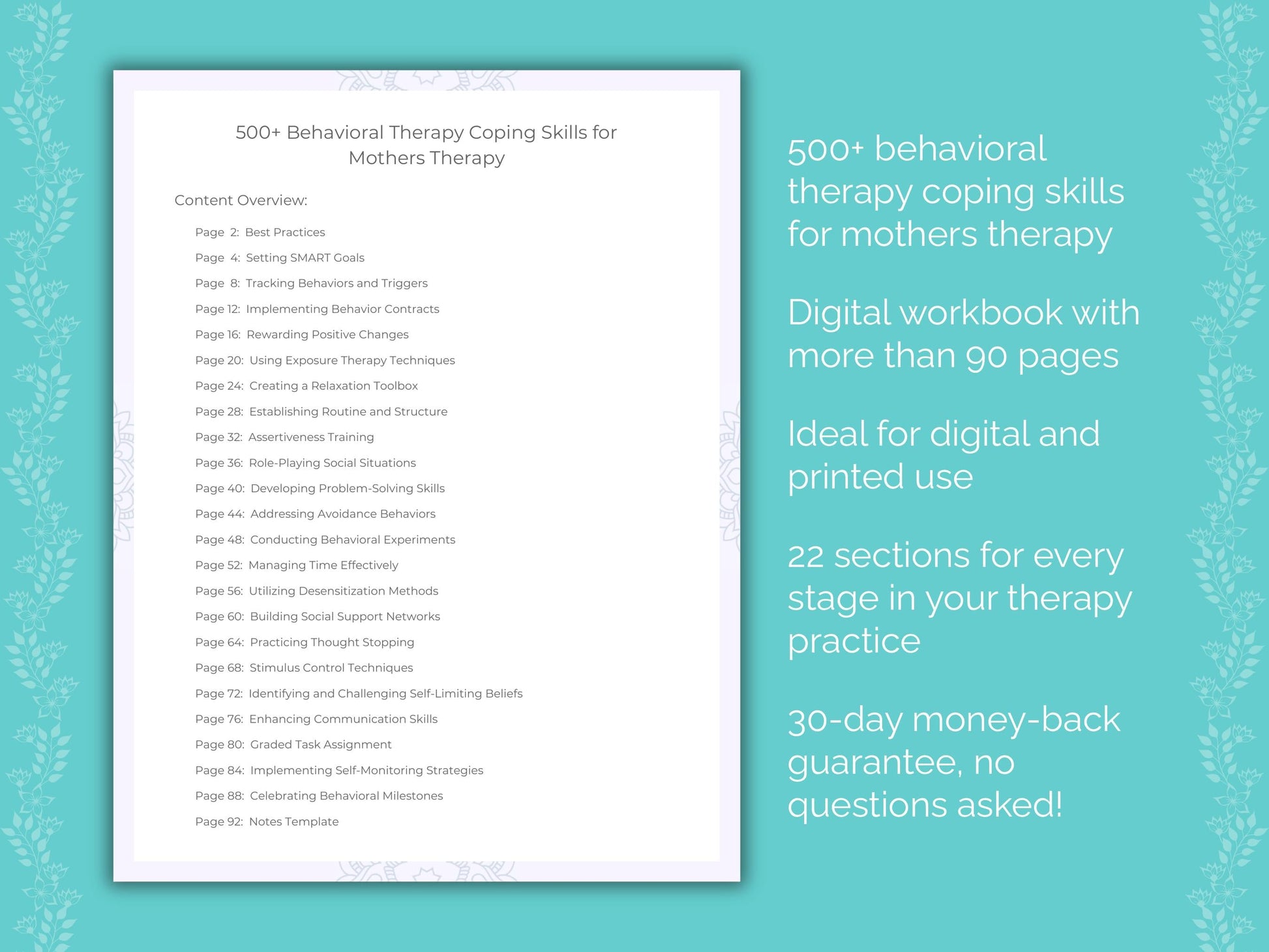 Mothers Behavioral Therapy Therapist Worksheets