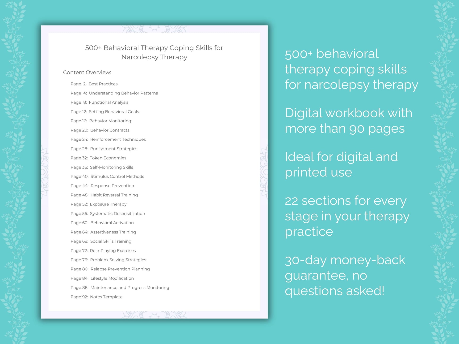 Narcolepsy Behavioral Therapy Therapist Worksheets