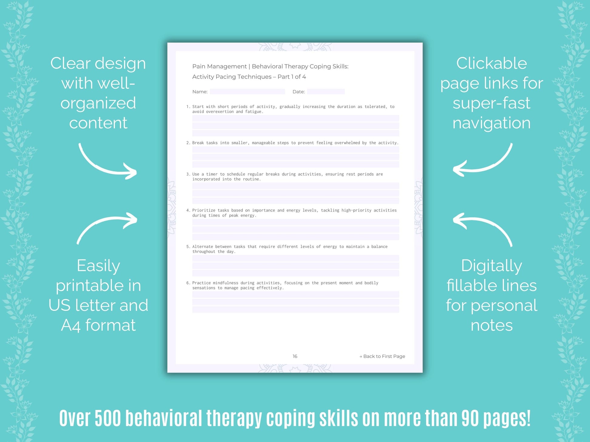 Pain Management Behavioral Therapy Counseling Templates