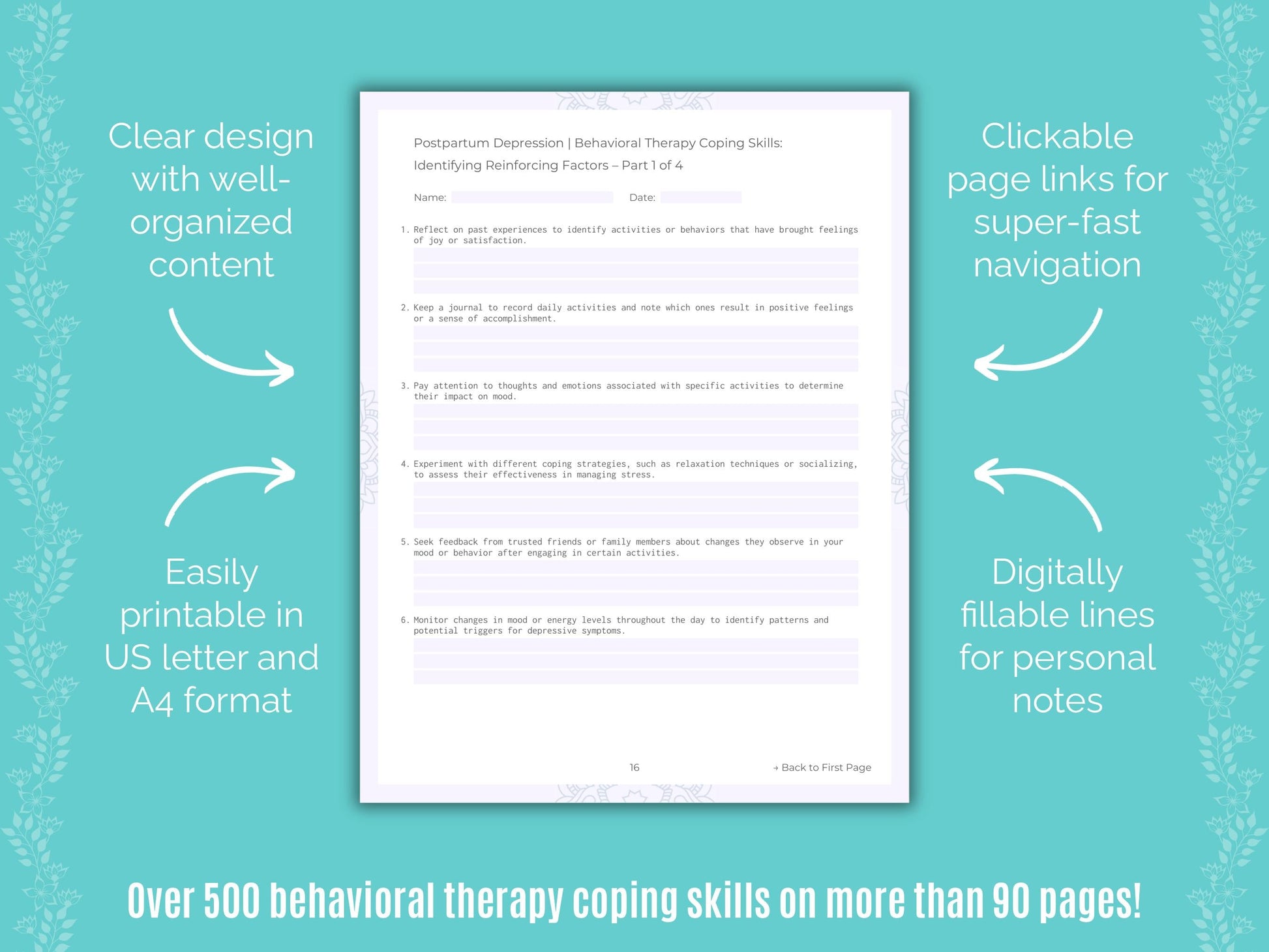 Postpartum Depression Behavioral Therapy Counseling Templates