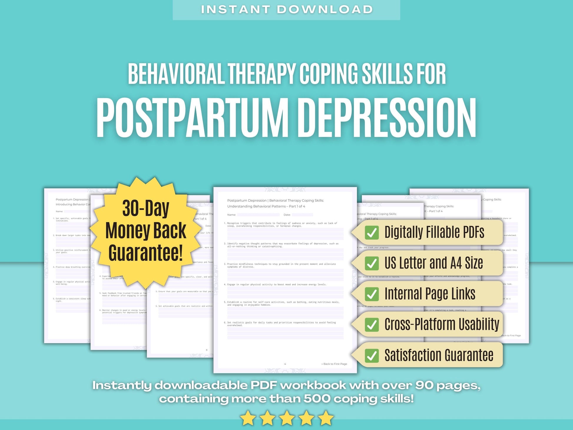 Postpartum Depression Behavioral Therapy Psychology Workbooks