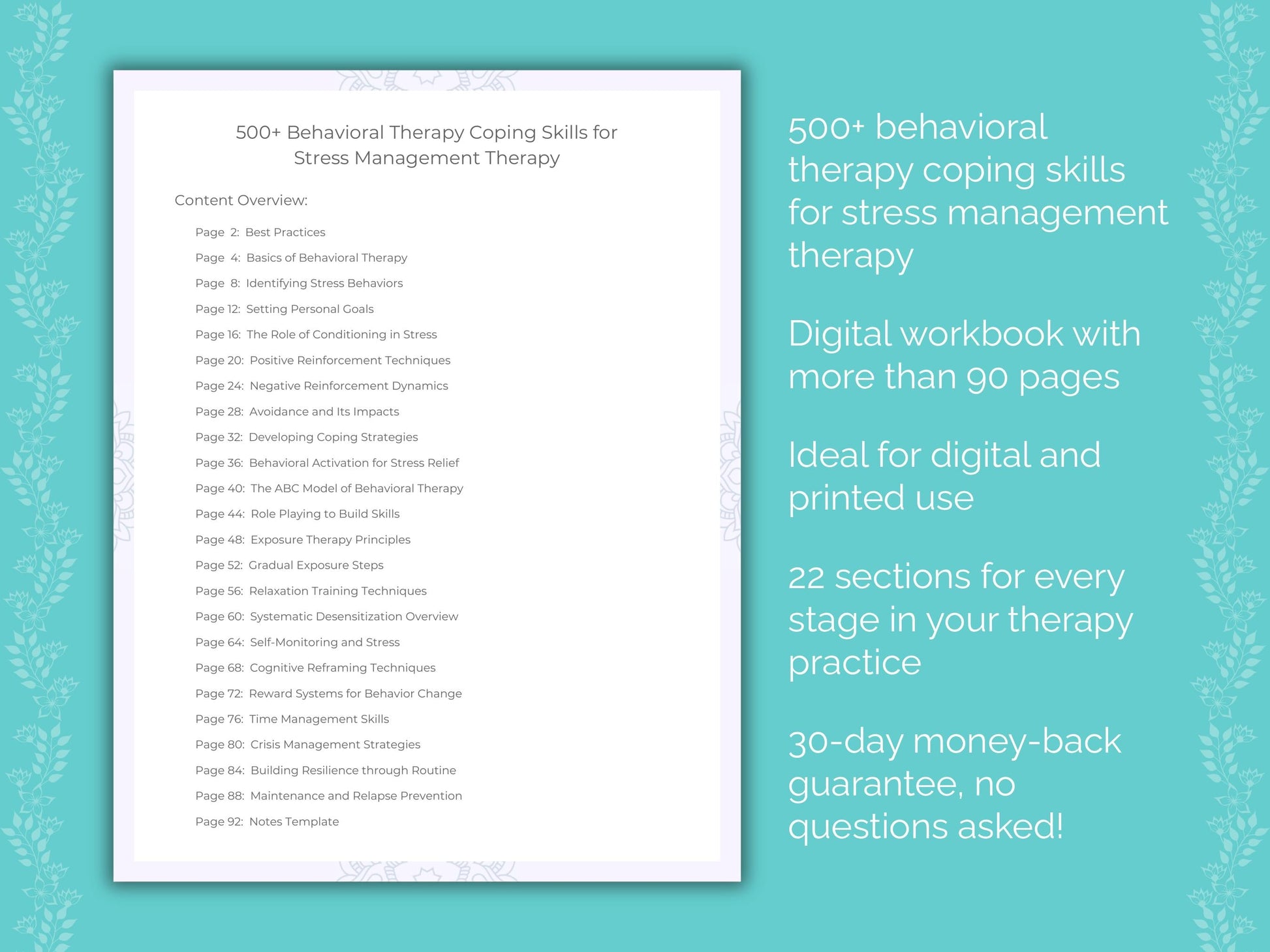 Stress Management Behavioral Therapy Therapist Worksheets