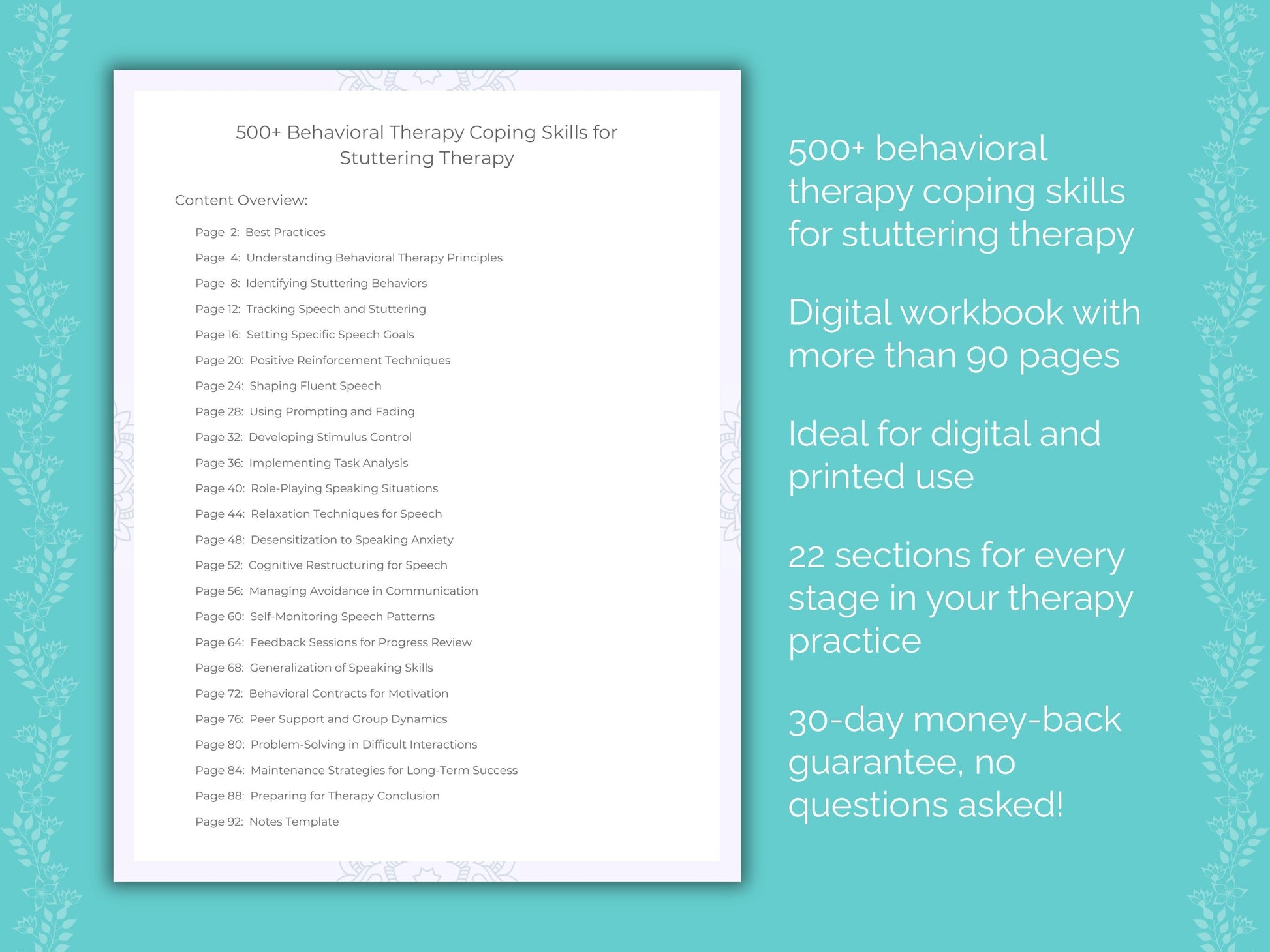 Stuttering Behavioral Therapy Therapist Worksheets