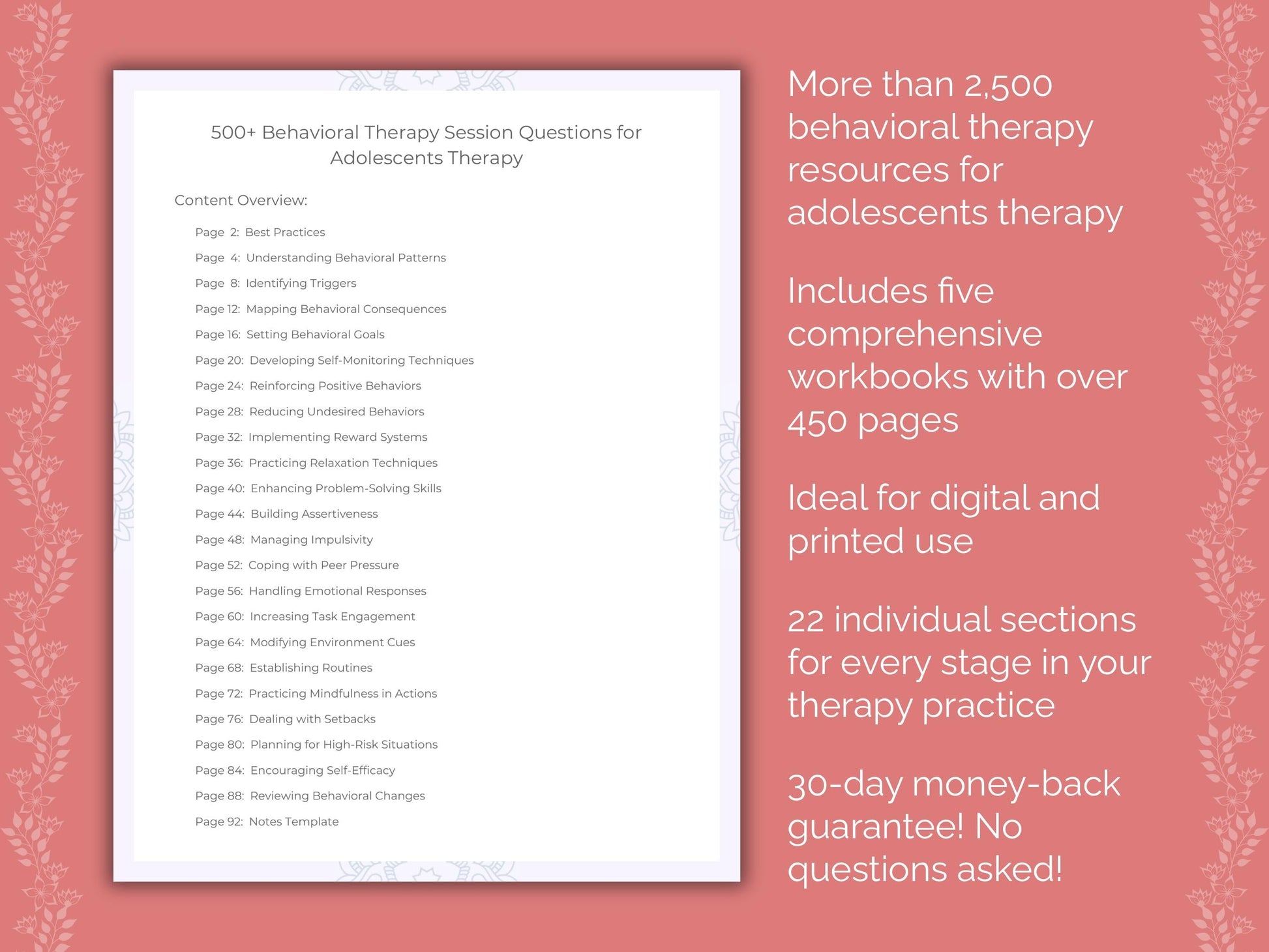 Adolescents Behavioral Therapy Therapist Worksheets