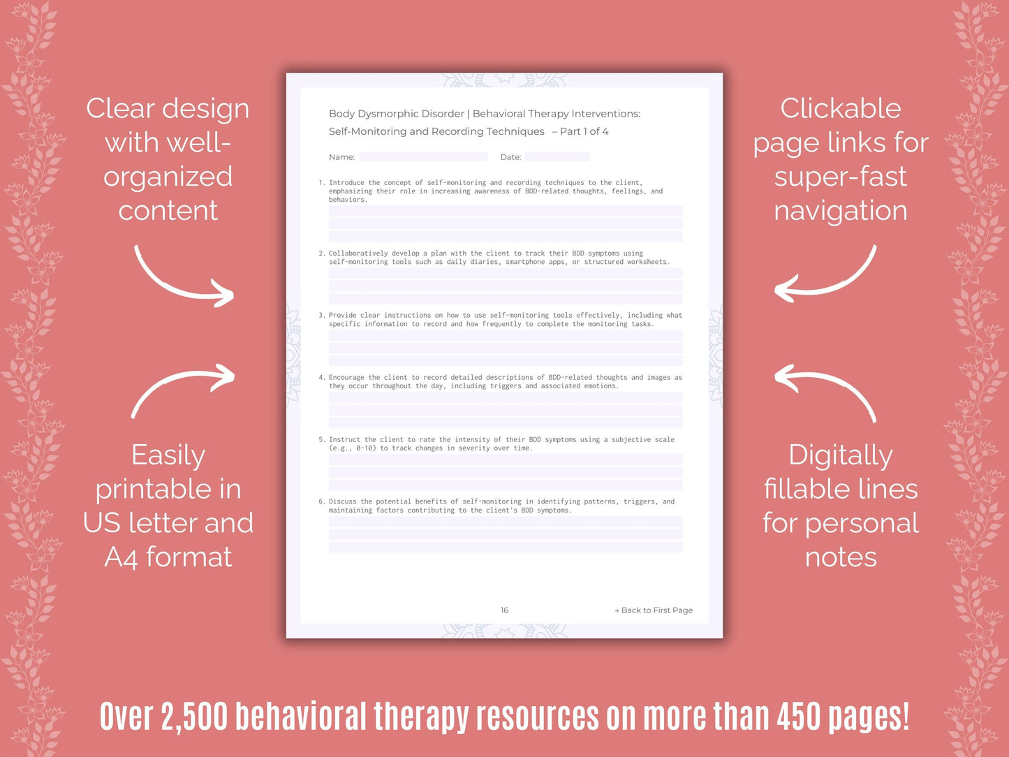 Body Dysmorphic Disorder (BDD) Behavioral Therapy Counseling Templates