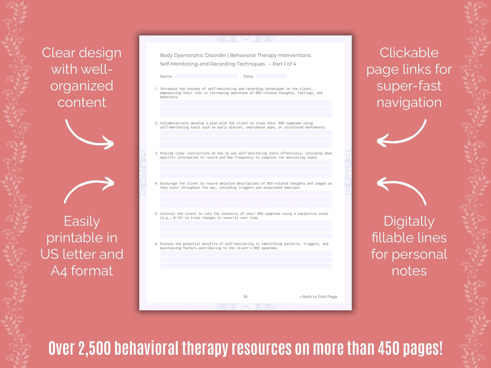 Body Dysmorphic Disorder (BDD) Behavioral Therapy Counseling Templates