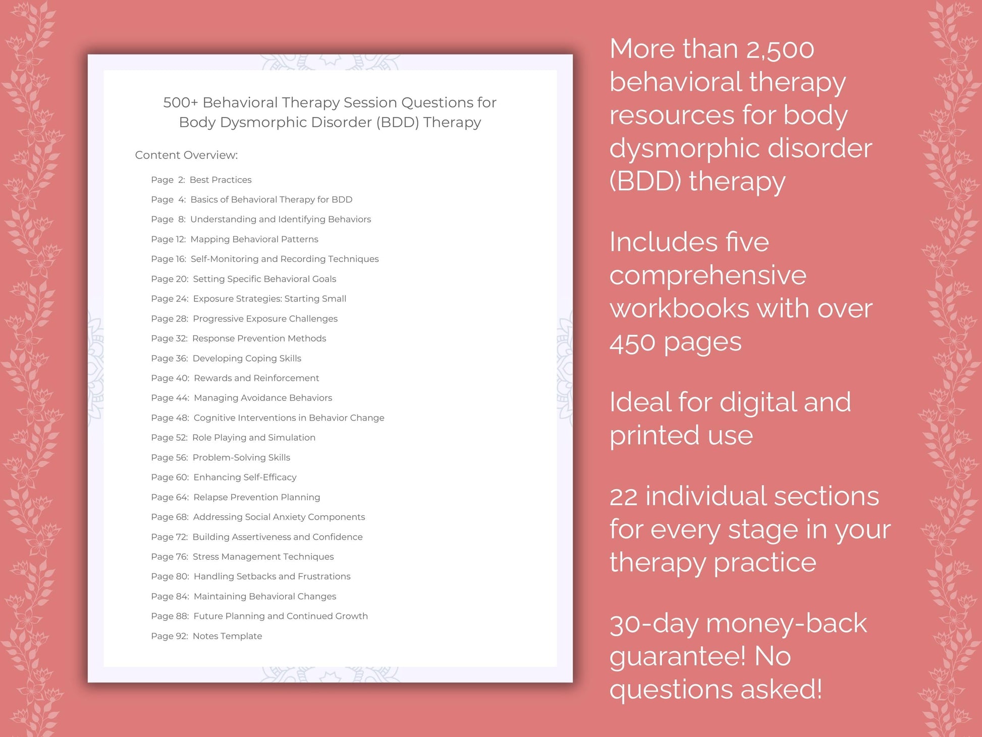 Body Dysmorphic Disorder (BDD) Behavioral Therapy Therapist Worksheets