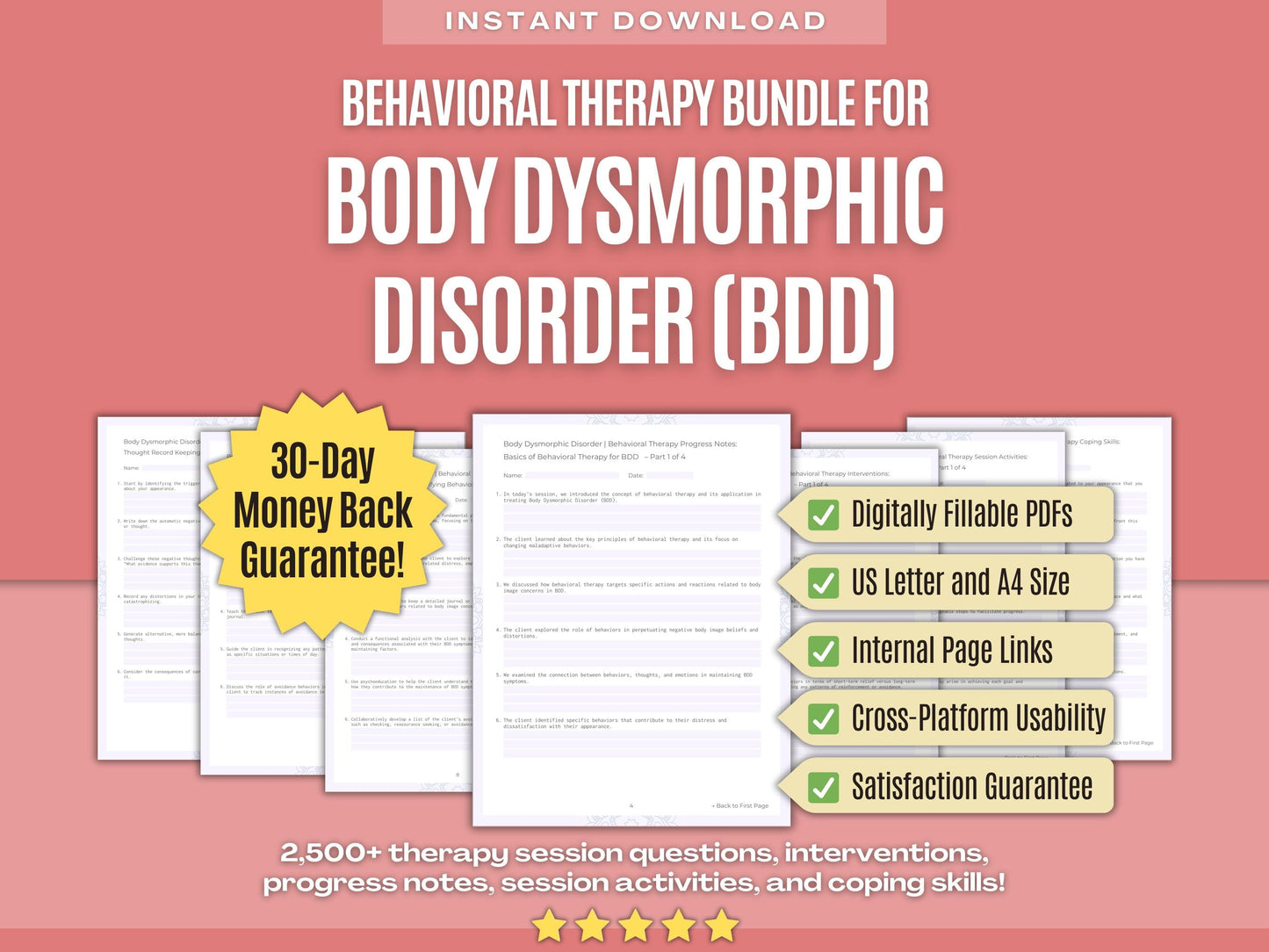 Body Dysmorphic Disorder (BDD) Behavioral Therapy Psychology Workbooks