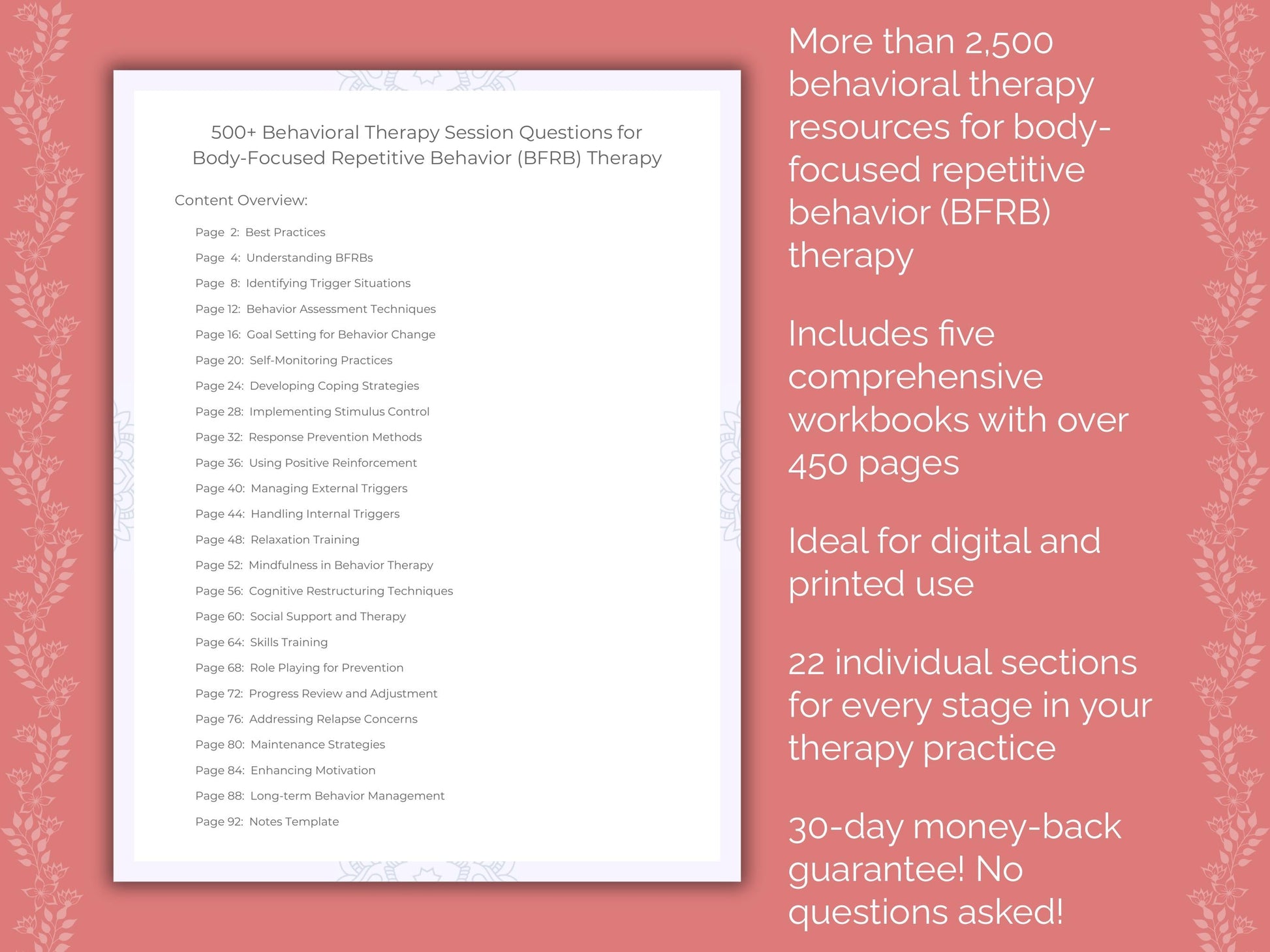 Body-Focused Repetitive Behavior (BFRB) Behavioral Therapy Therapist Worksheets