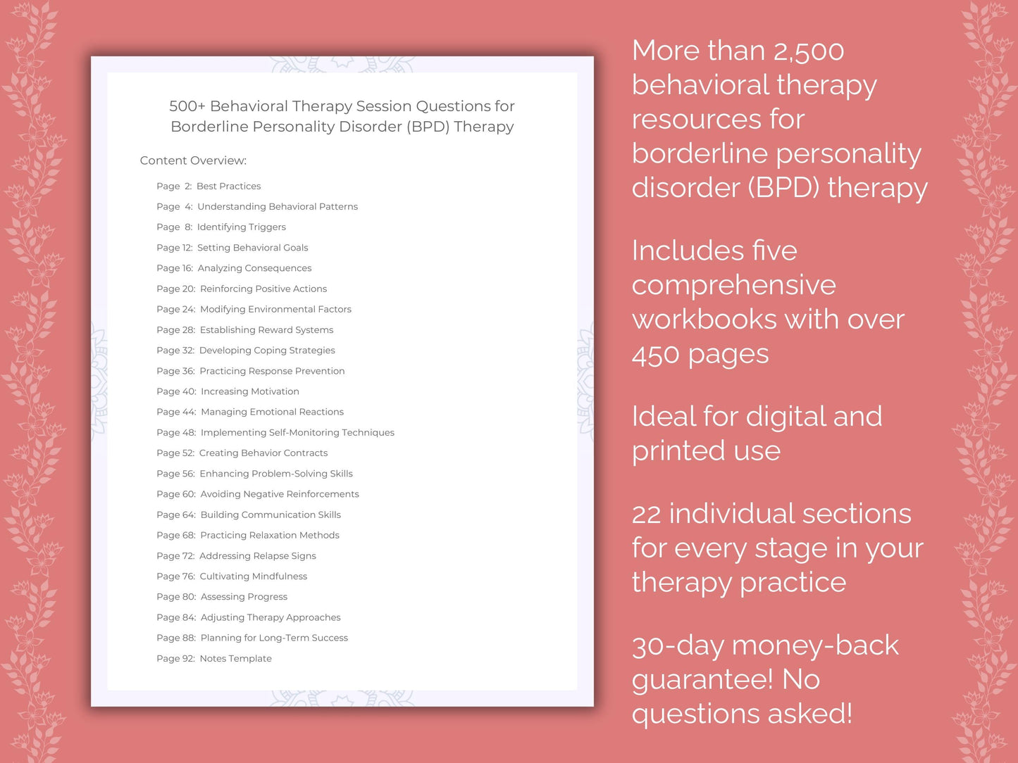 Borderline Personality Disorder (BPD) Behavioral Therapy Therapist Worksheets