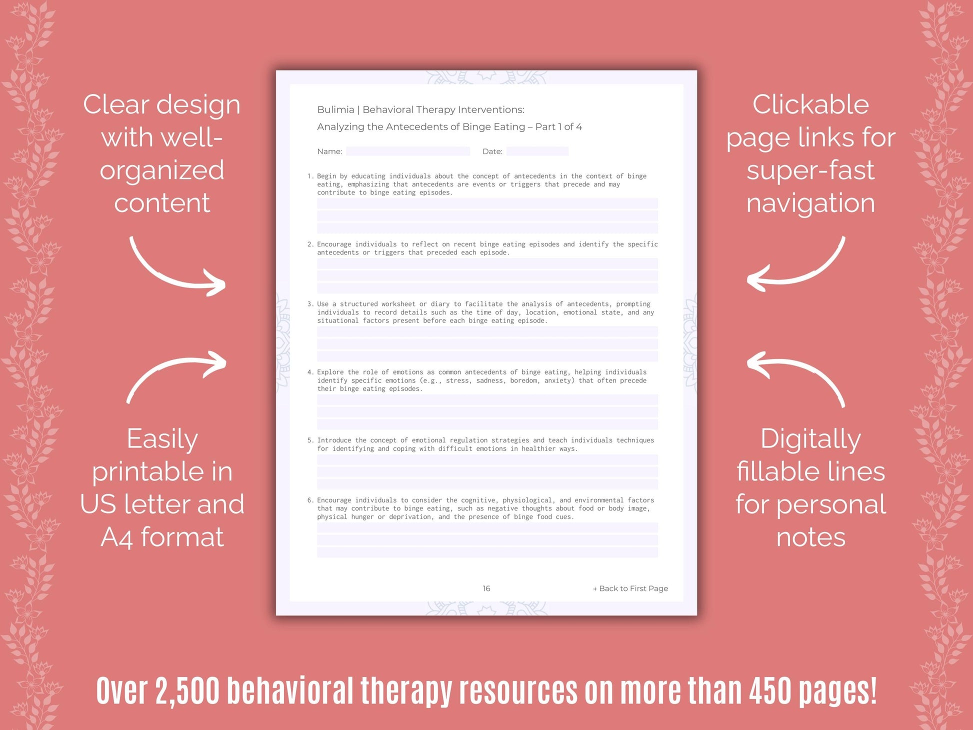 Bulimia Behavioral Therapy Counseling Templates