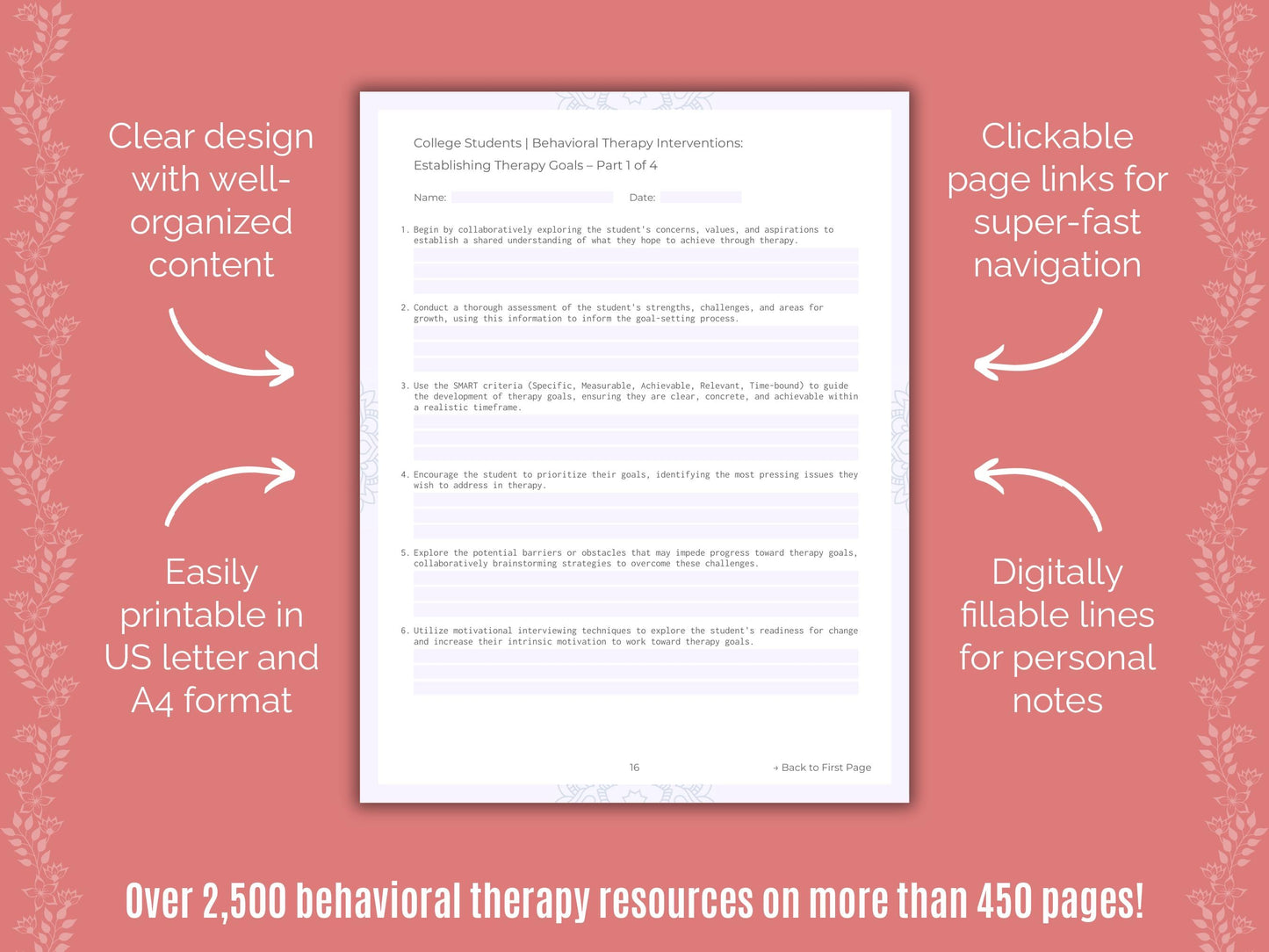 College Students Behavioral Therapy Counseling Templates