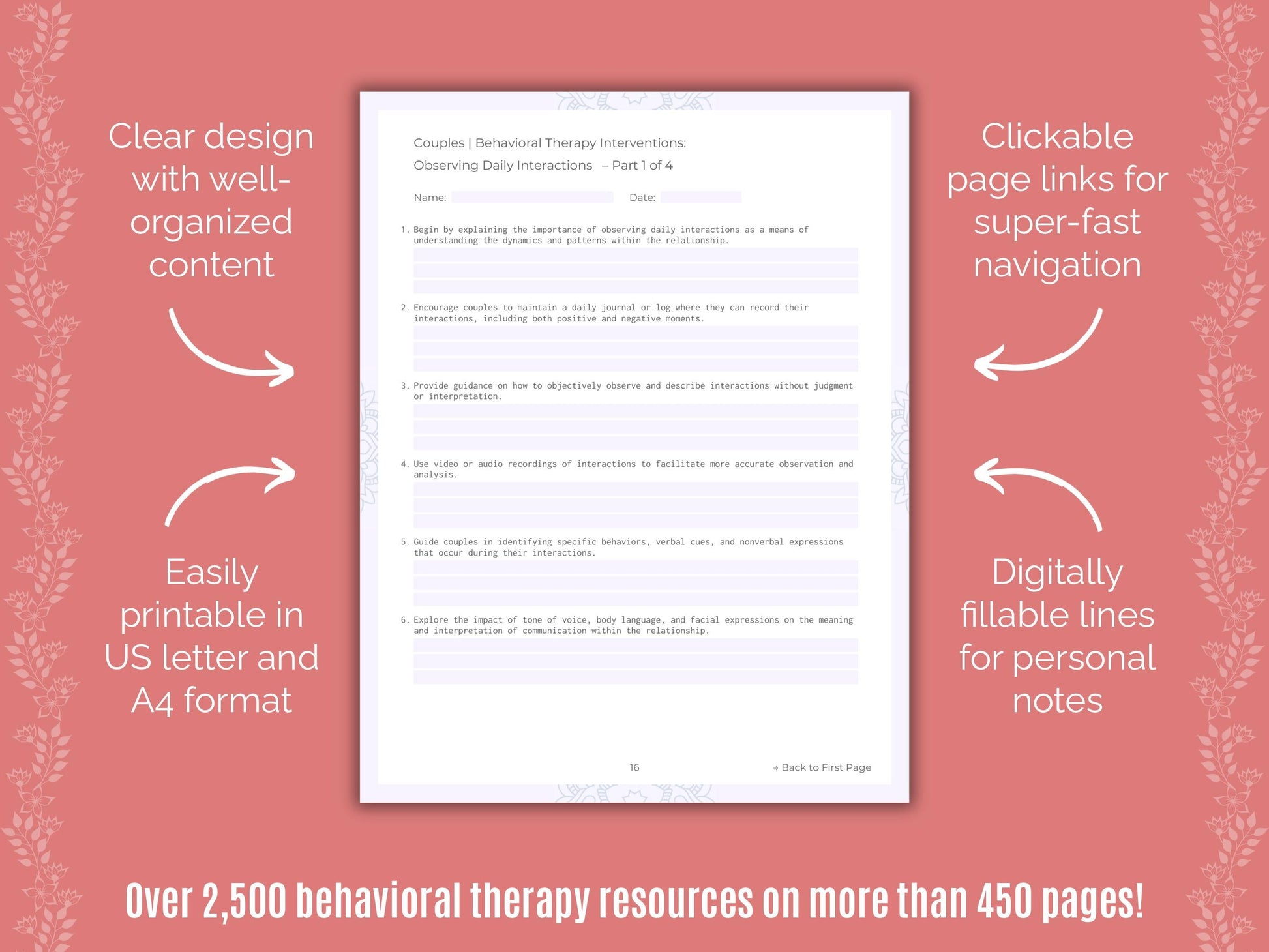 Couples Behavioral Therapy Counseling Templates