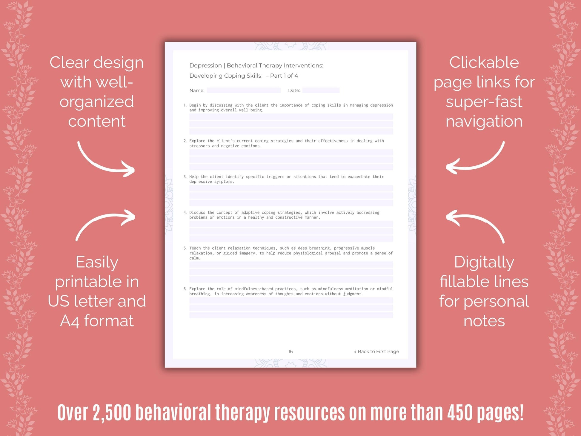 Depression Behavioral Therapy Counseling Templates