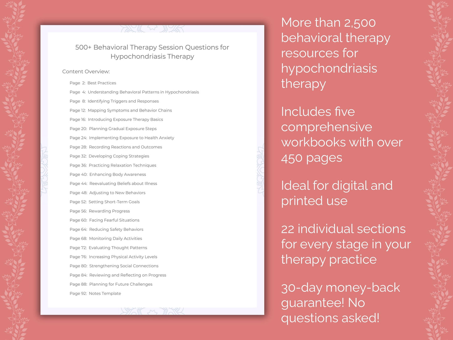 Hypochondriasis Behavioral Therapy Therapist Worksheets