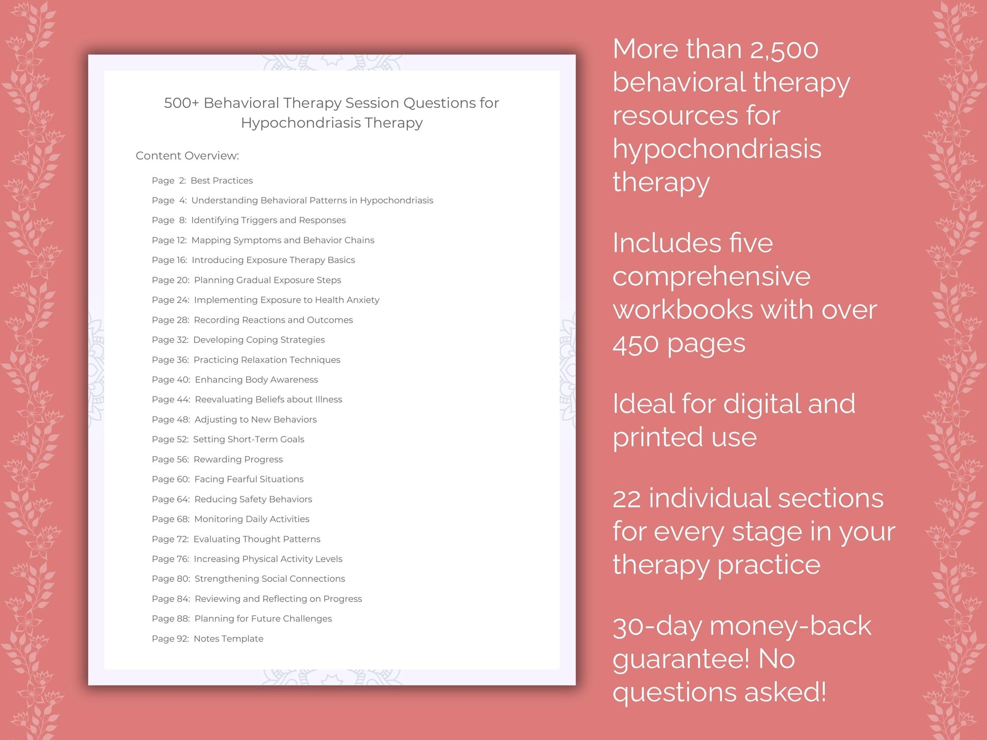 Hypochondriasis Behavioral Therapy Therapist Worksheets