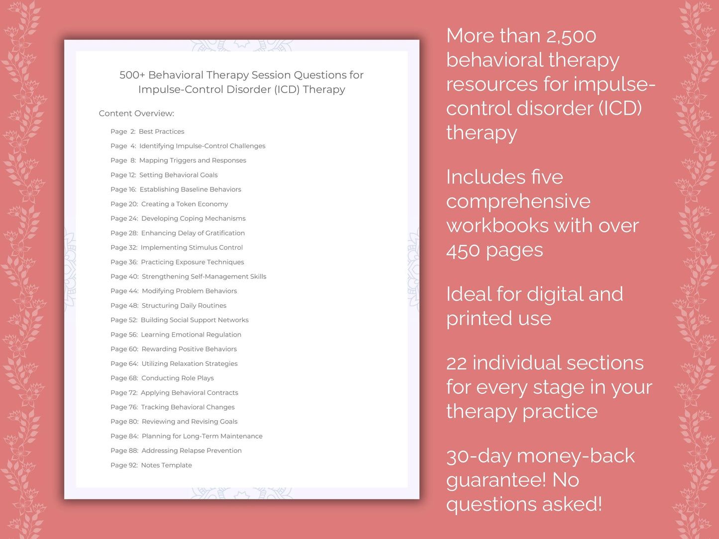 Impulse-Control Disorder (ICD) Behavioral Therapy Therapist Worksheets