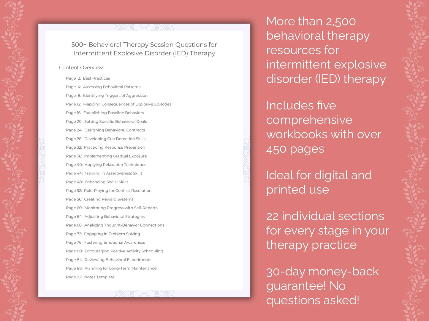 Intermittent Explosive Disorder (IED) Behavioral Therapy Therapist Worksheets
