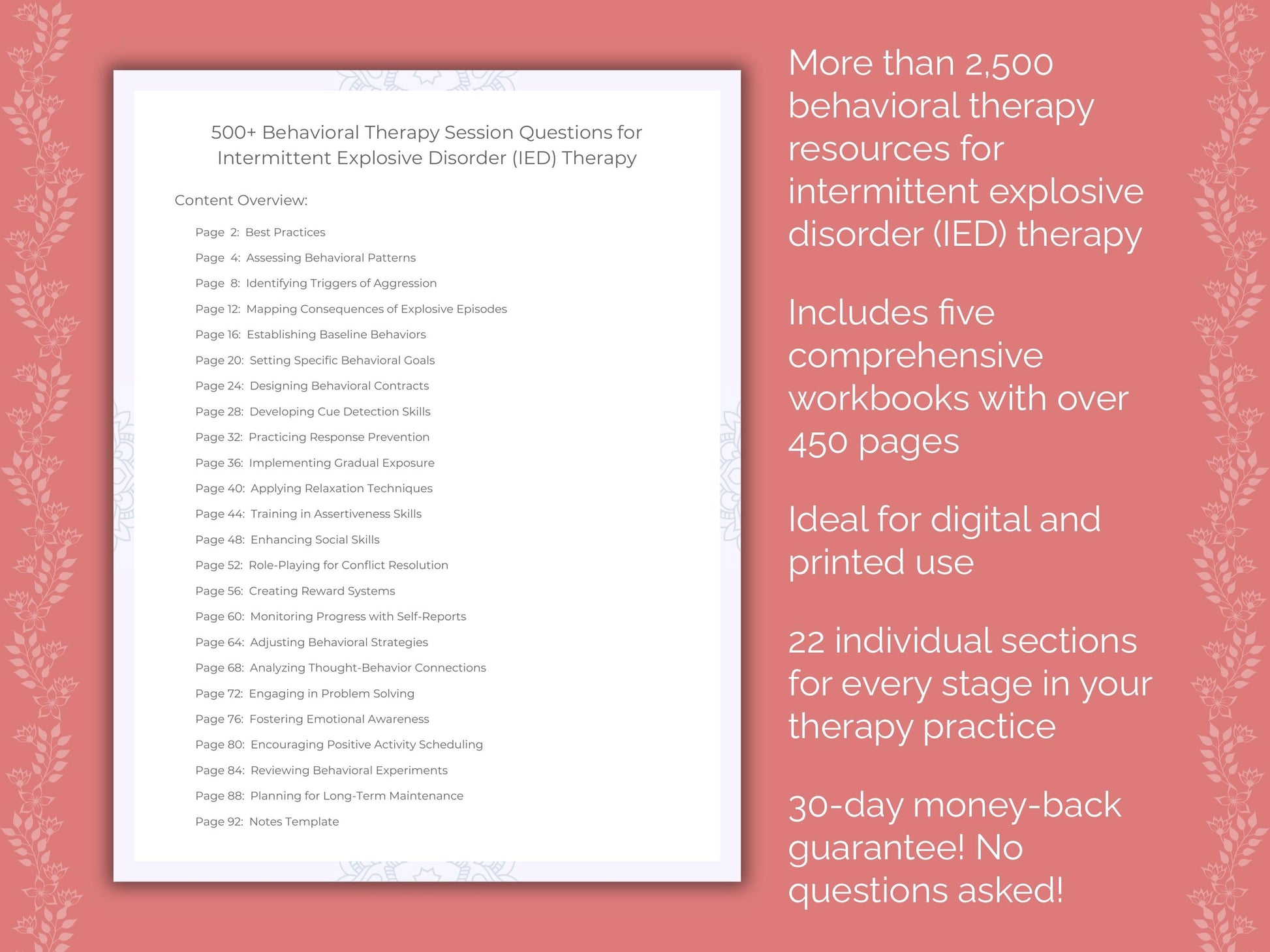 Intermittent Explosive Disorder (IED) Behavioral Therapy Therapist Worksheets