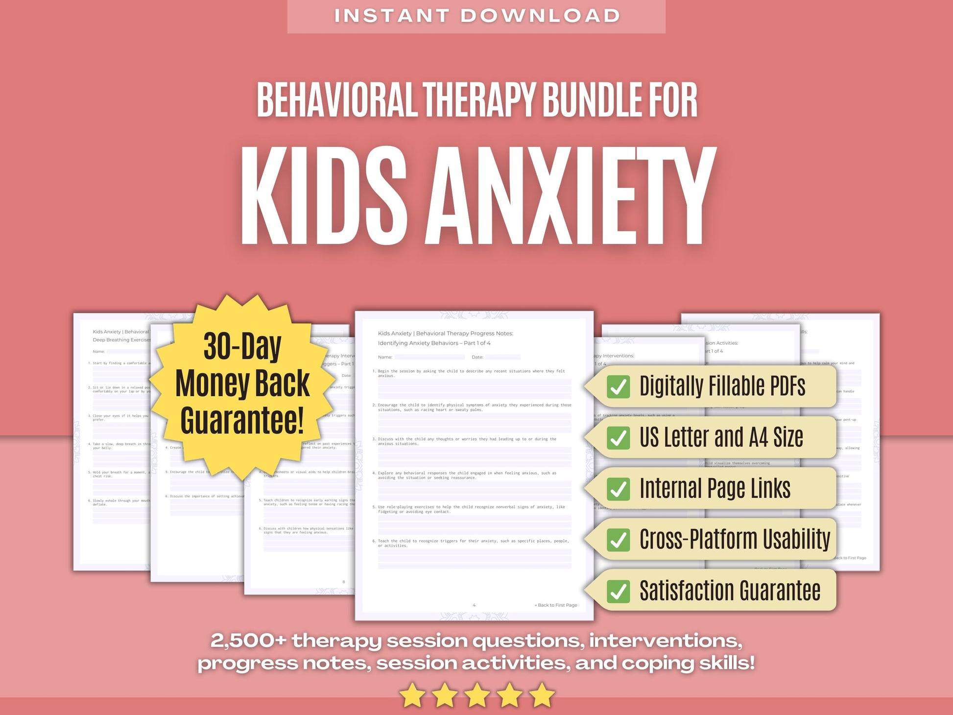 Kids Anxiety Behavioral Therapy Psychology Workbooks