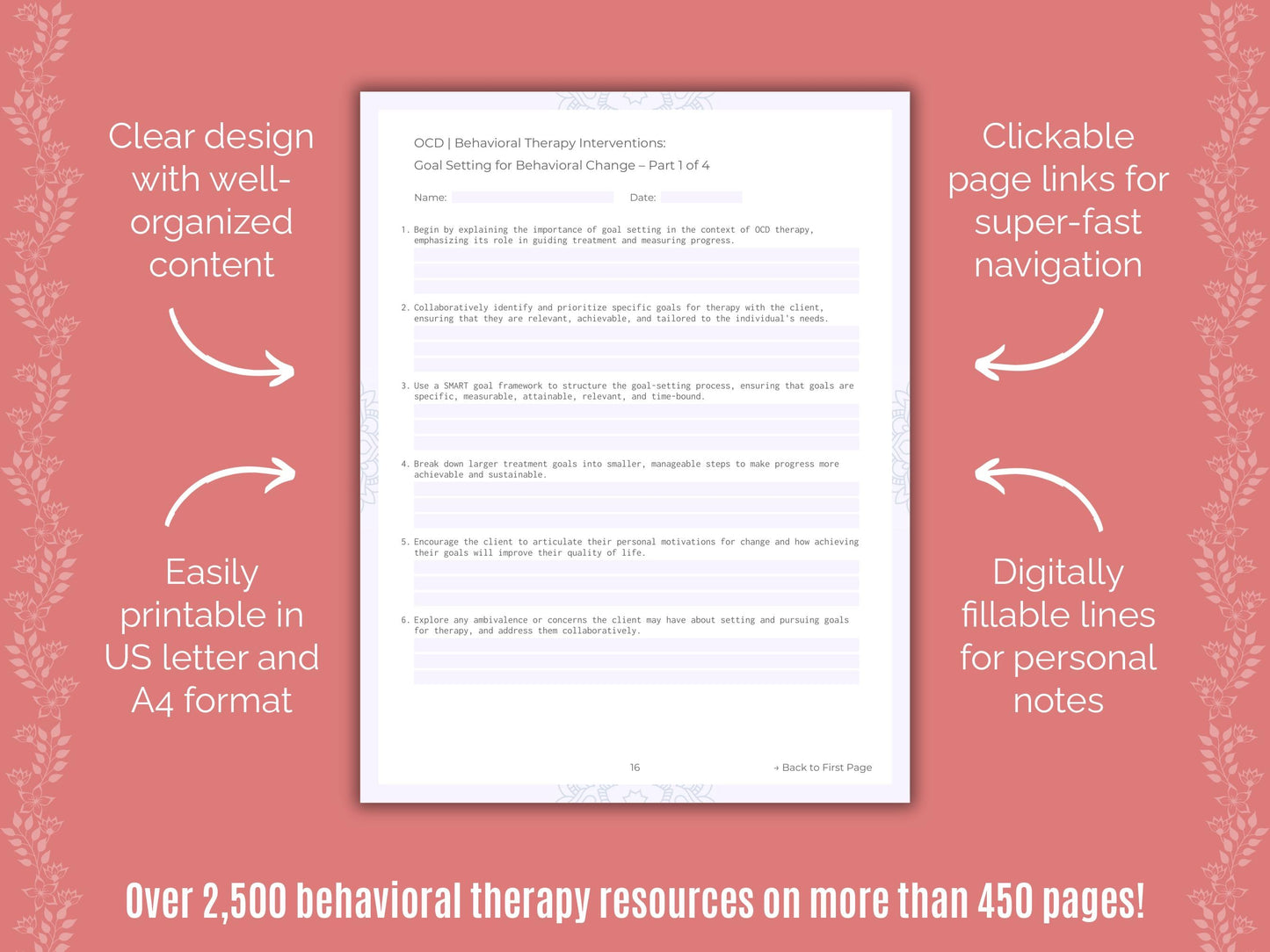 Obsessive-Compulsive Disorder (OCD) Behavioral Therapy Counseling Templates