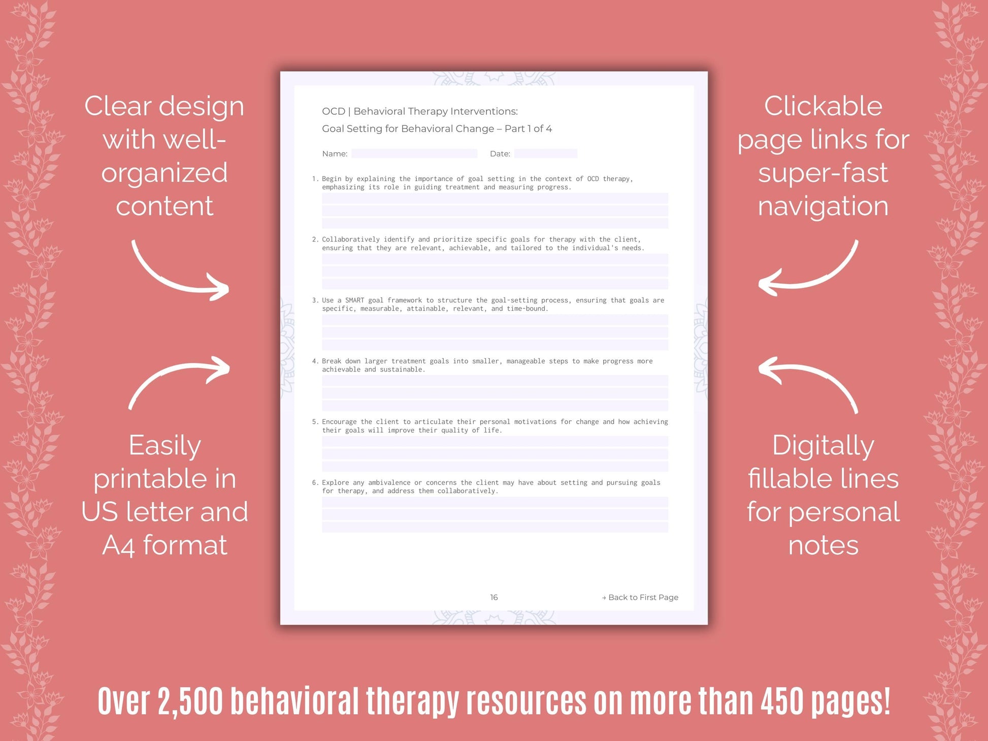 Obsessive-Compulsive Disorder (OCD) Behavioral Therapy Counseling Templates