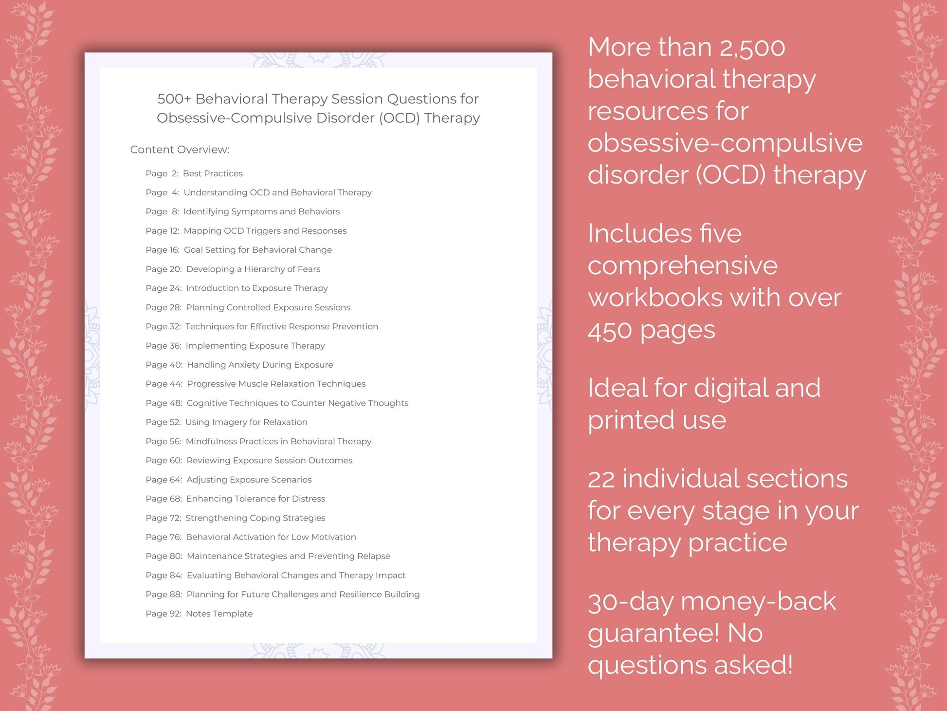 Obsessive-Compulsive Disorder (OCD) Behavioral Therapy Therapist Worksheets