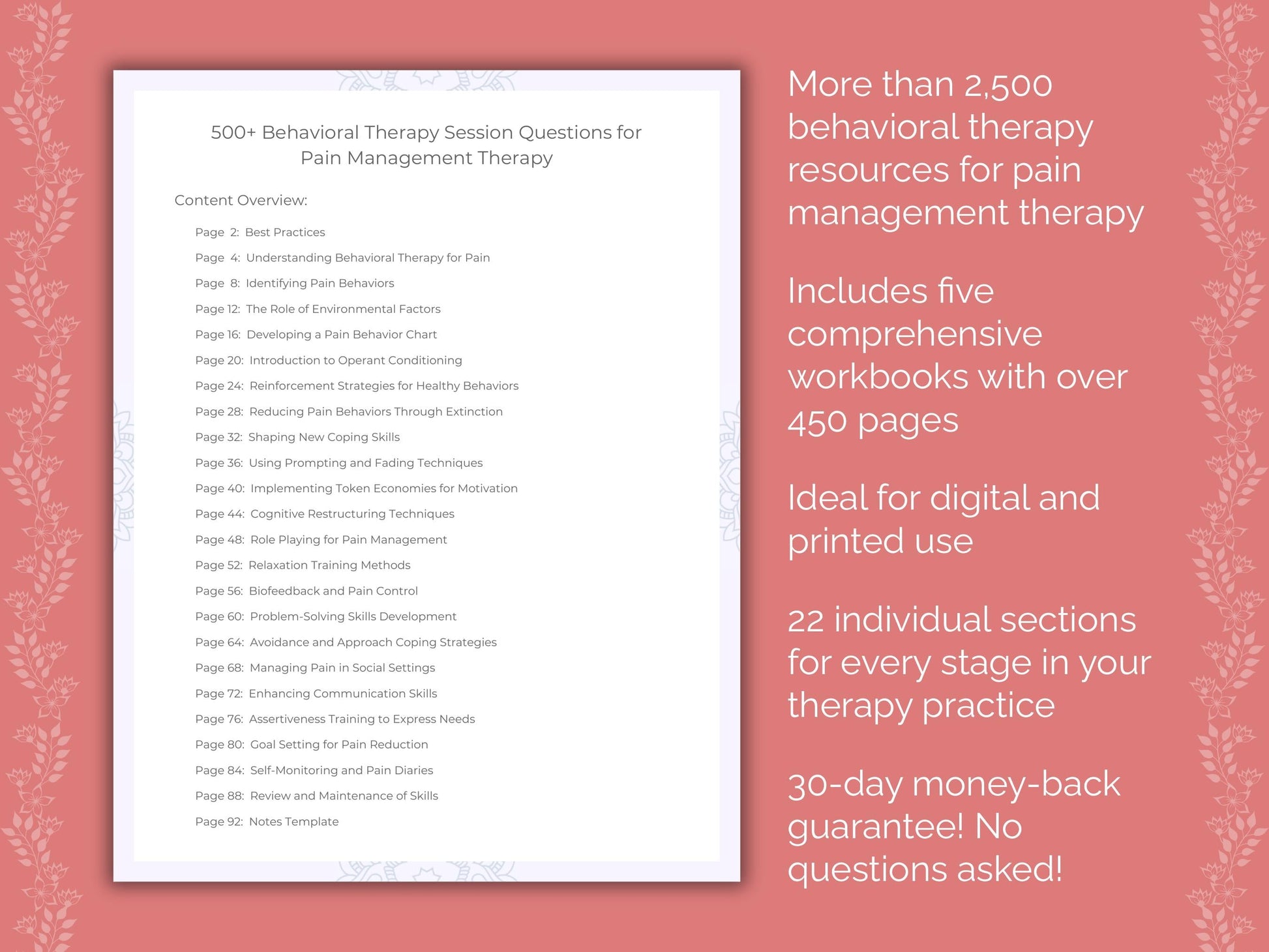 Pain Management Behavioral Therapy Therapist Worksheets