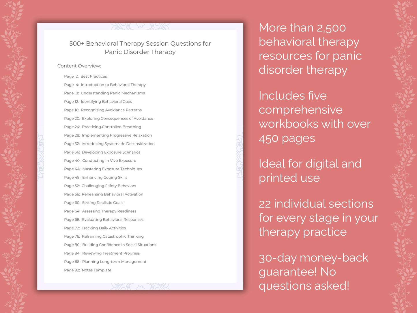 Panic Disorder Behavioral Therapy Therapist Worksheets