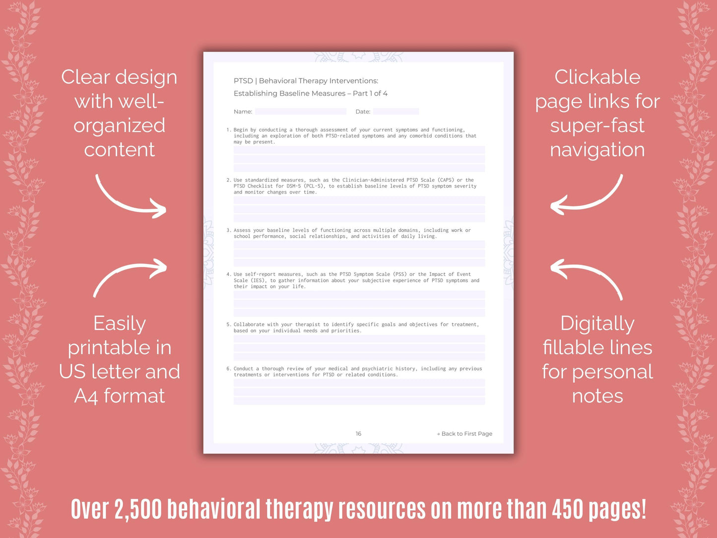 Post-Traumatic Stress Disorder (PTSD) Behavioral Therapy Counseling Templates