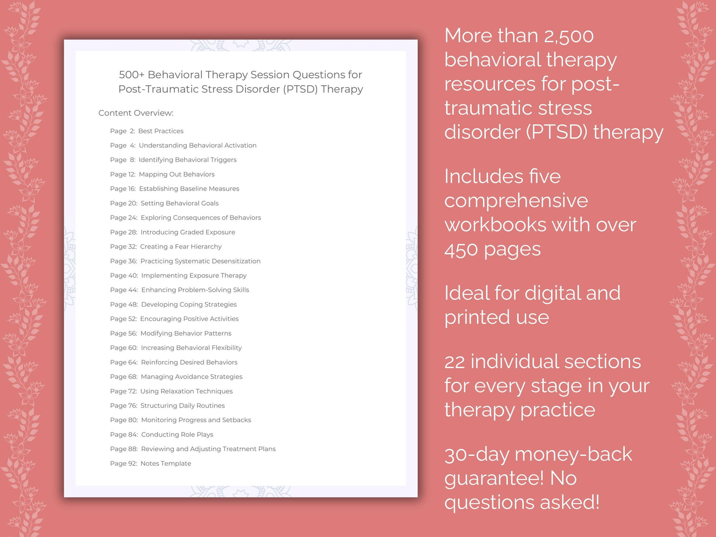 Post-Traumatic Stress Disorder (PTSD) Behavioral Therapy Therapist Worksheets