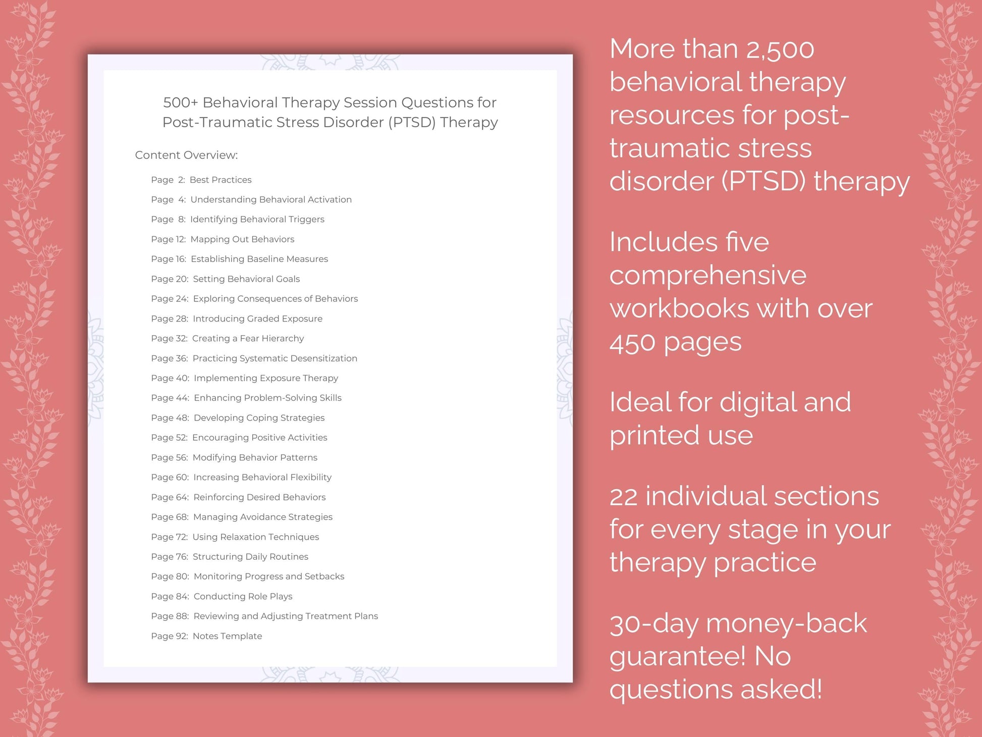 Post-Traumatic Stress Disorder (PTSD) Behavioral Therapy Therapist Worksheets