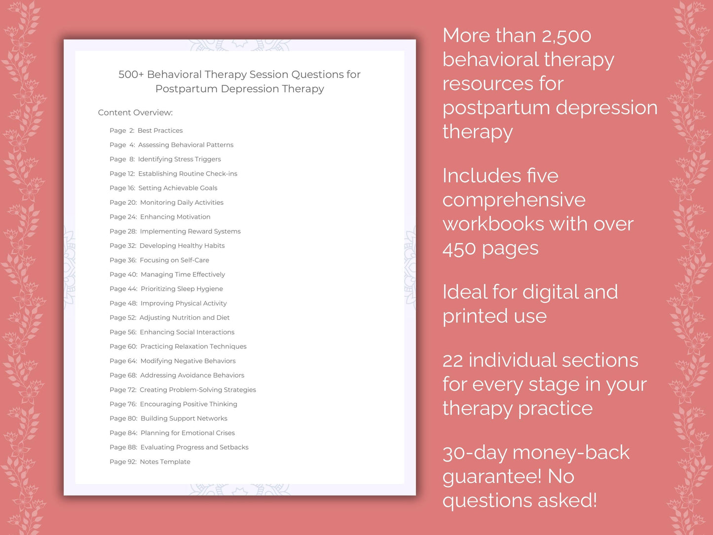 Postpartum Depression Behavioral Therapy Therapist Worksheets