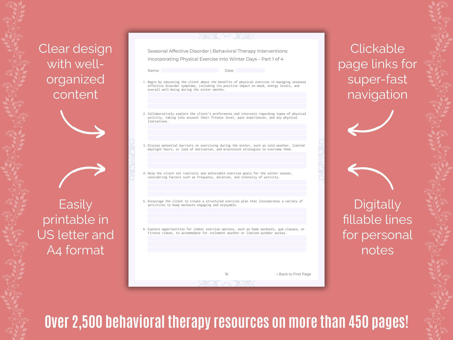 Seasonal Affective Disorder Behavioral Therapy Counseling Templates