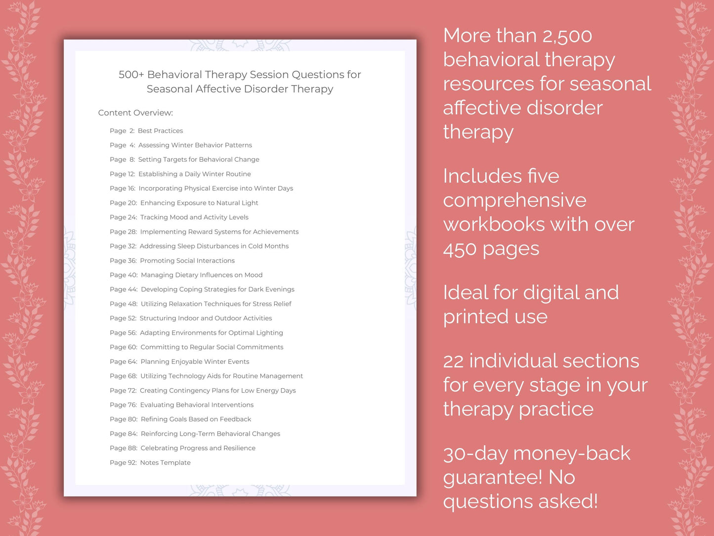 Seasonal Affective Disorder Behavioral Therapy Therapist Worksheets