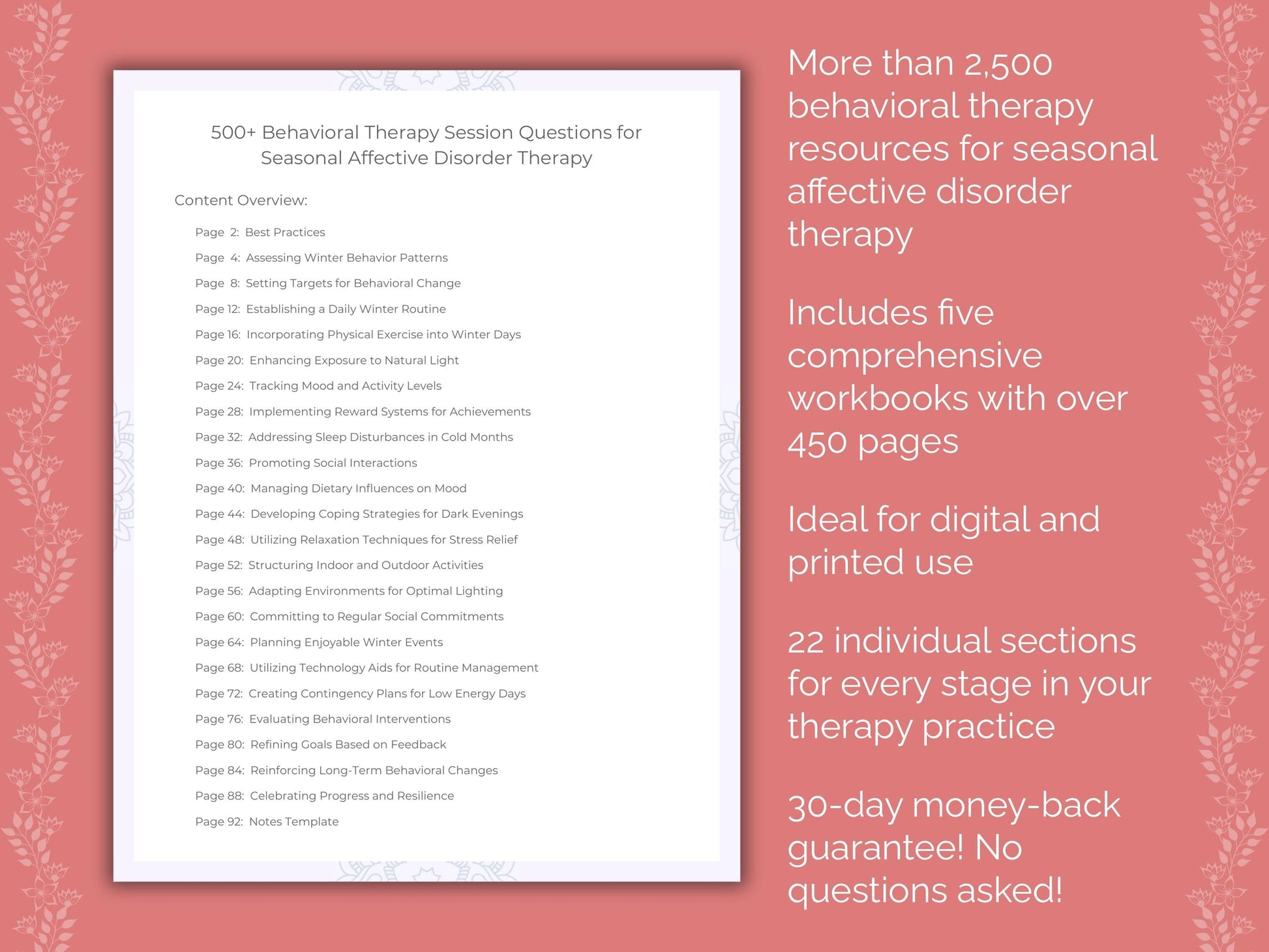 Seasonal Affective Disorder Behavioral Therapy Therapist Worksheets