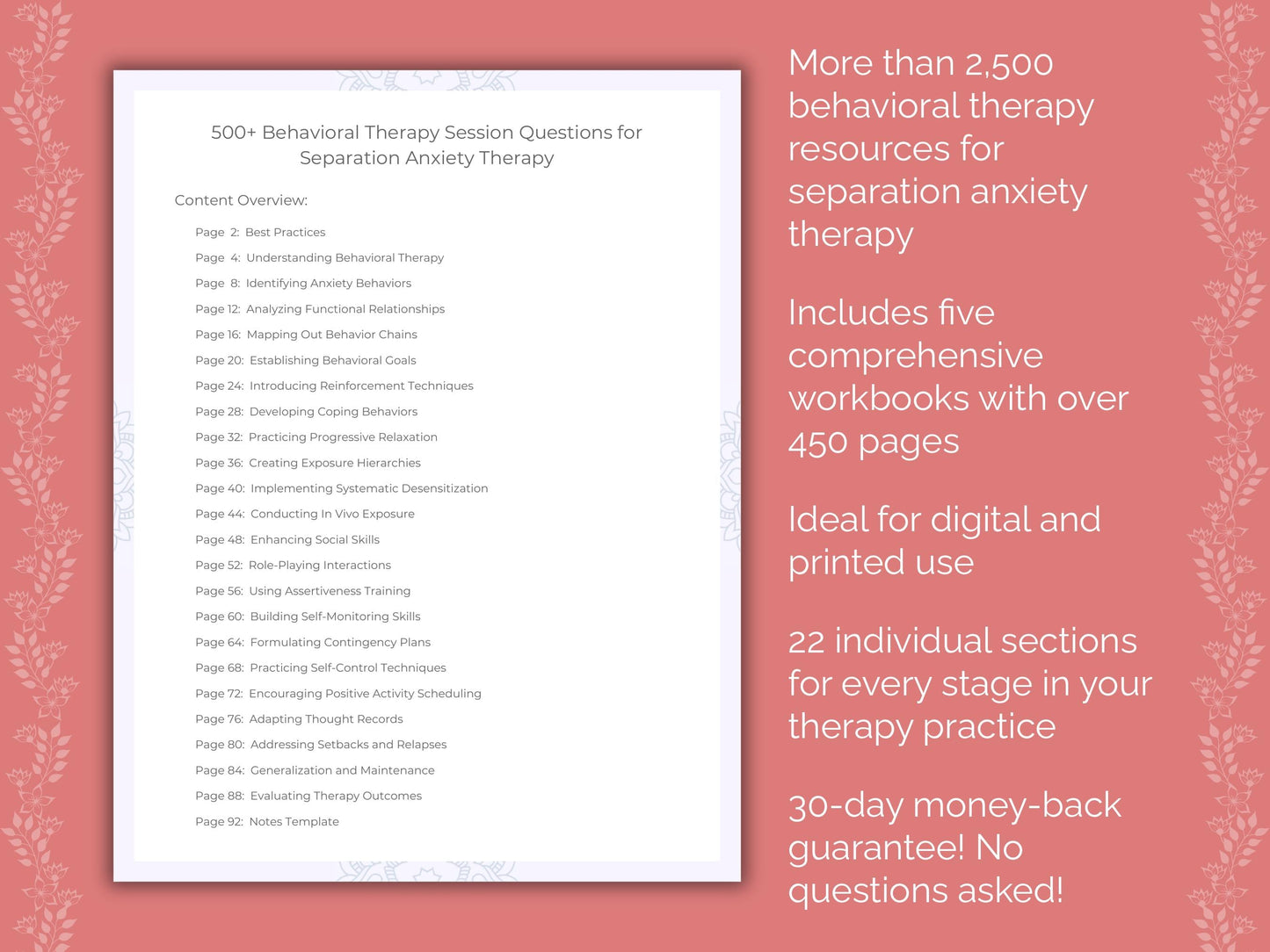 Separation Anxiety Behavioral Therapy Therapist Worksheets