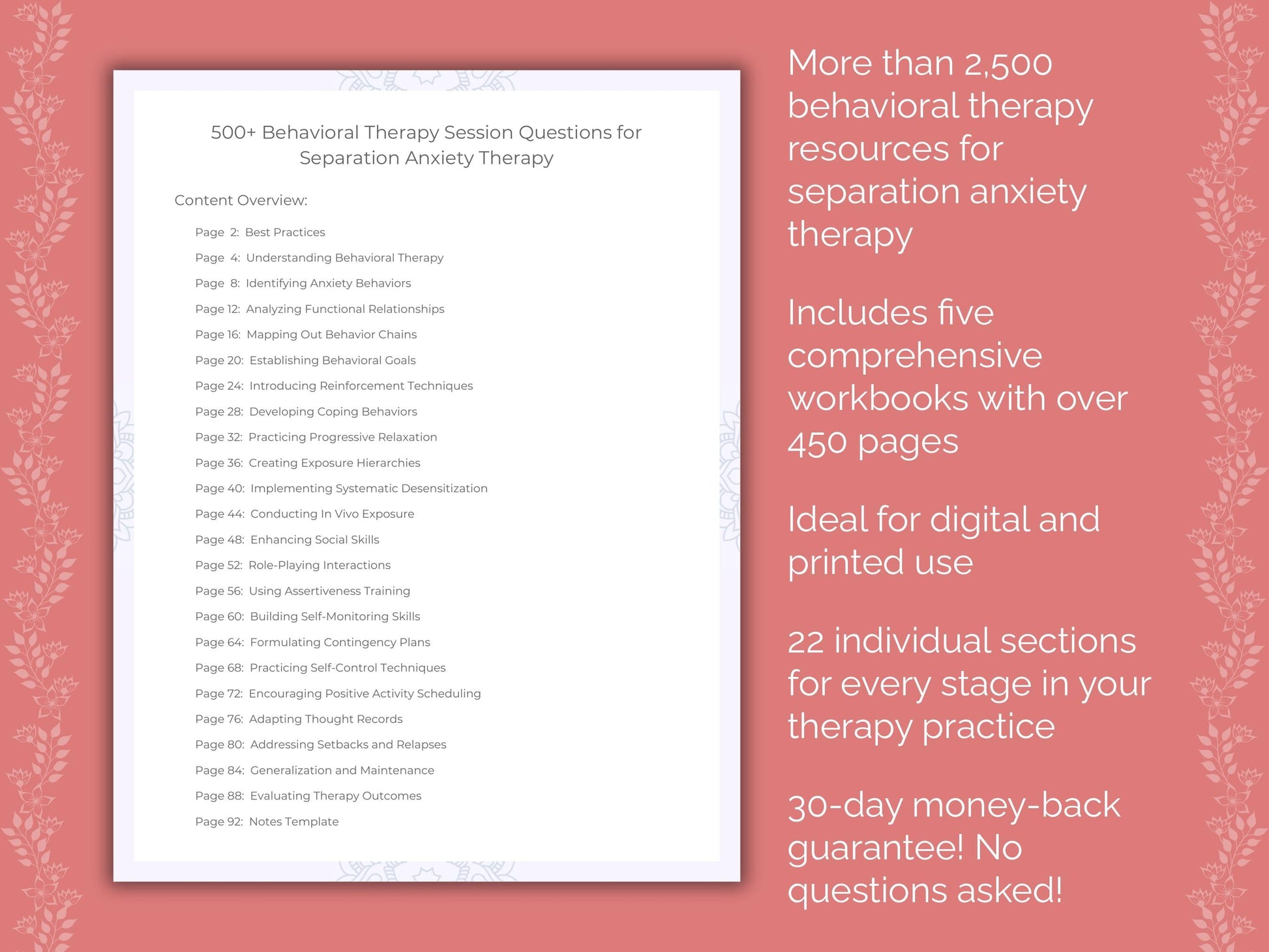 Separation Anxiety Behavioral Therapy Therapist Worksheets