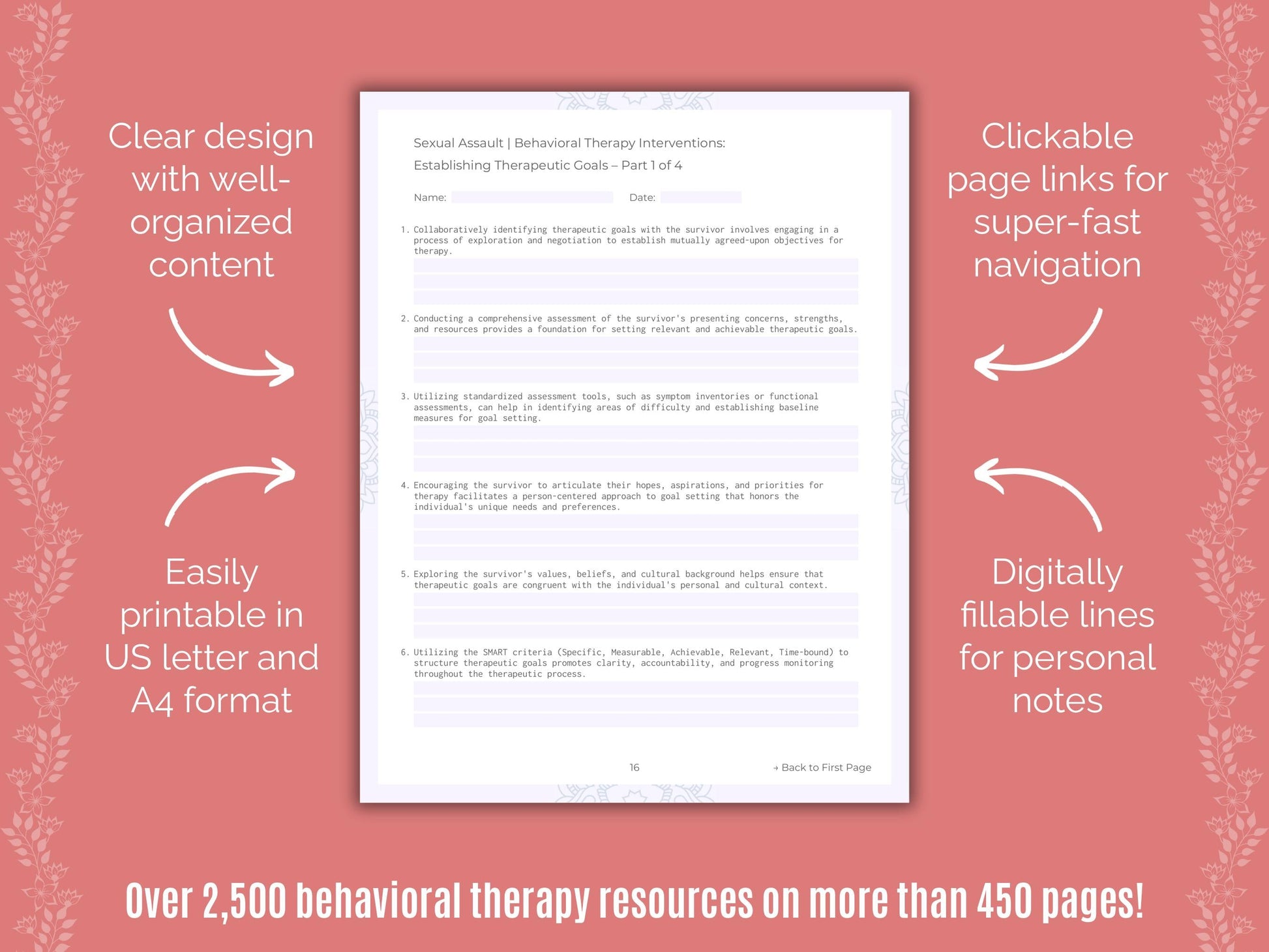 Sexual Assault Behavioral Therapy Counseling Templates