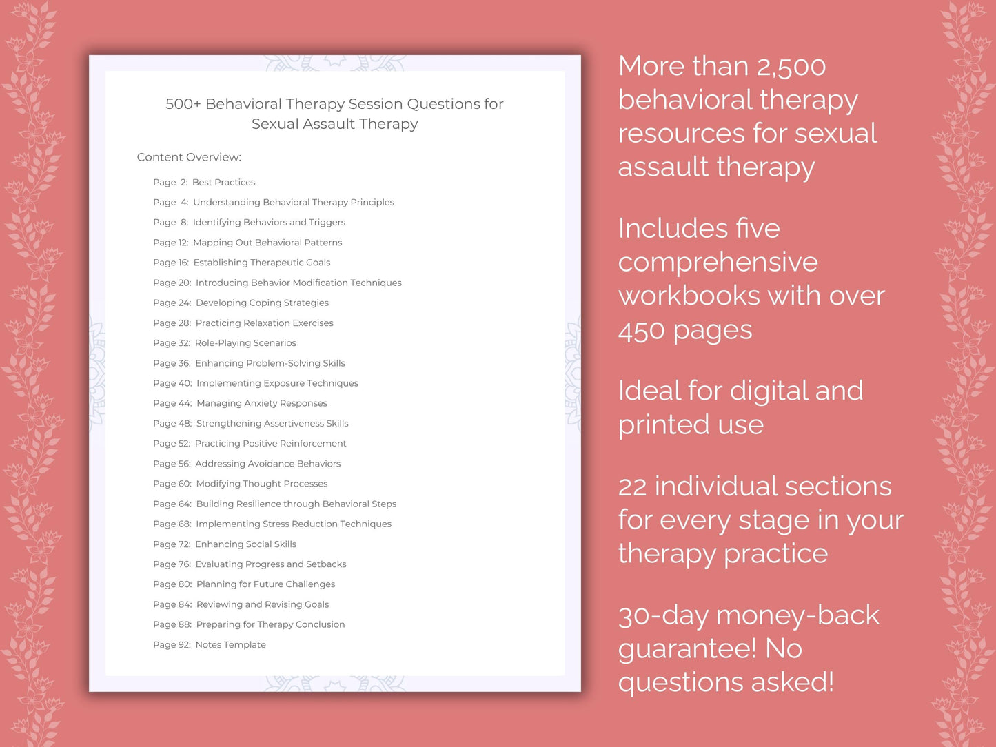 Sexual Assault Behavioral Therapy Therapist Worksheets